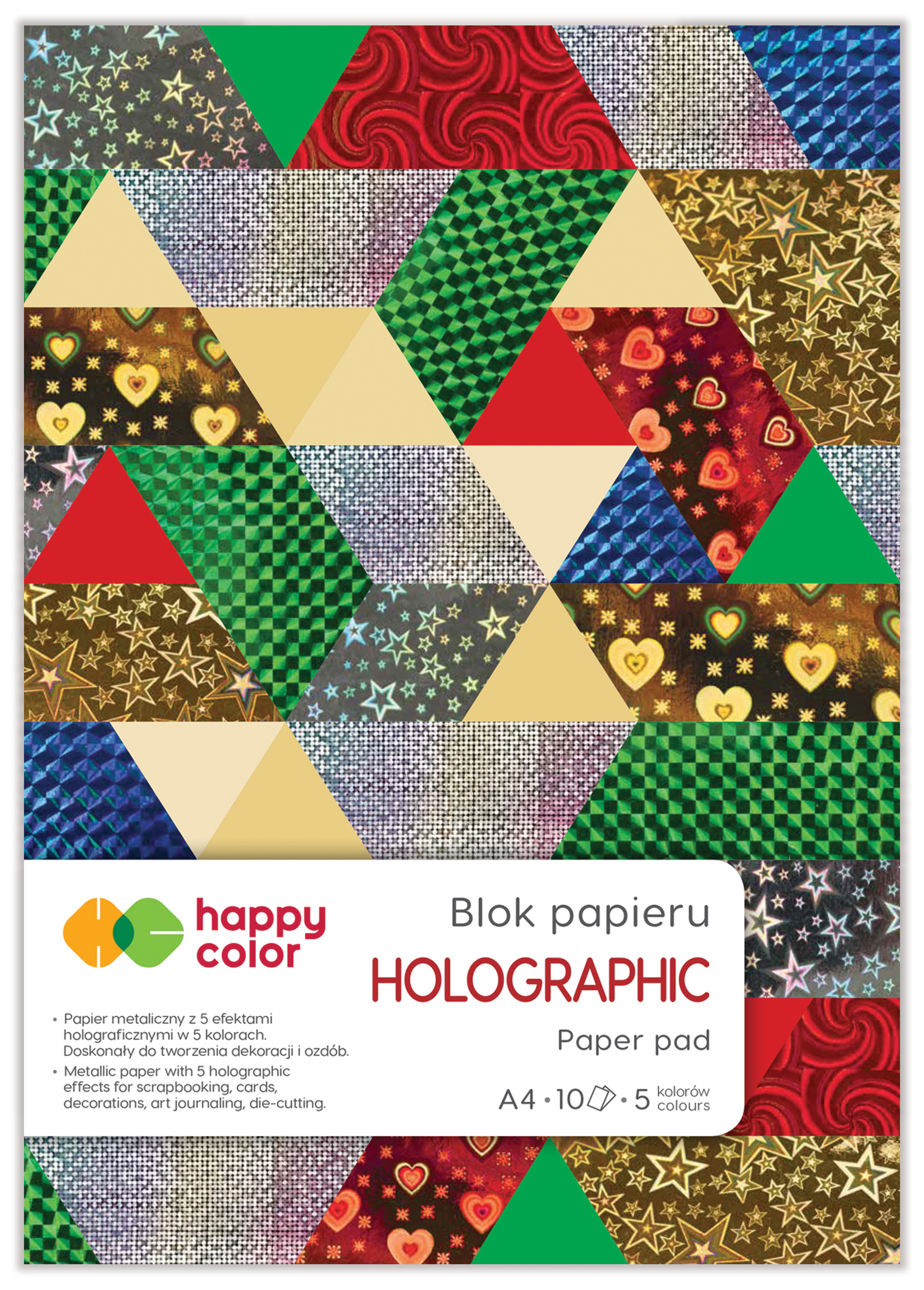 Blok holographic A4, zestaw 10 arkuszy, 75 g/m2, 5 kolorów, 5 motywów | espryciarze.pl |Kup od ręki!