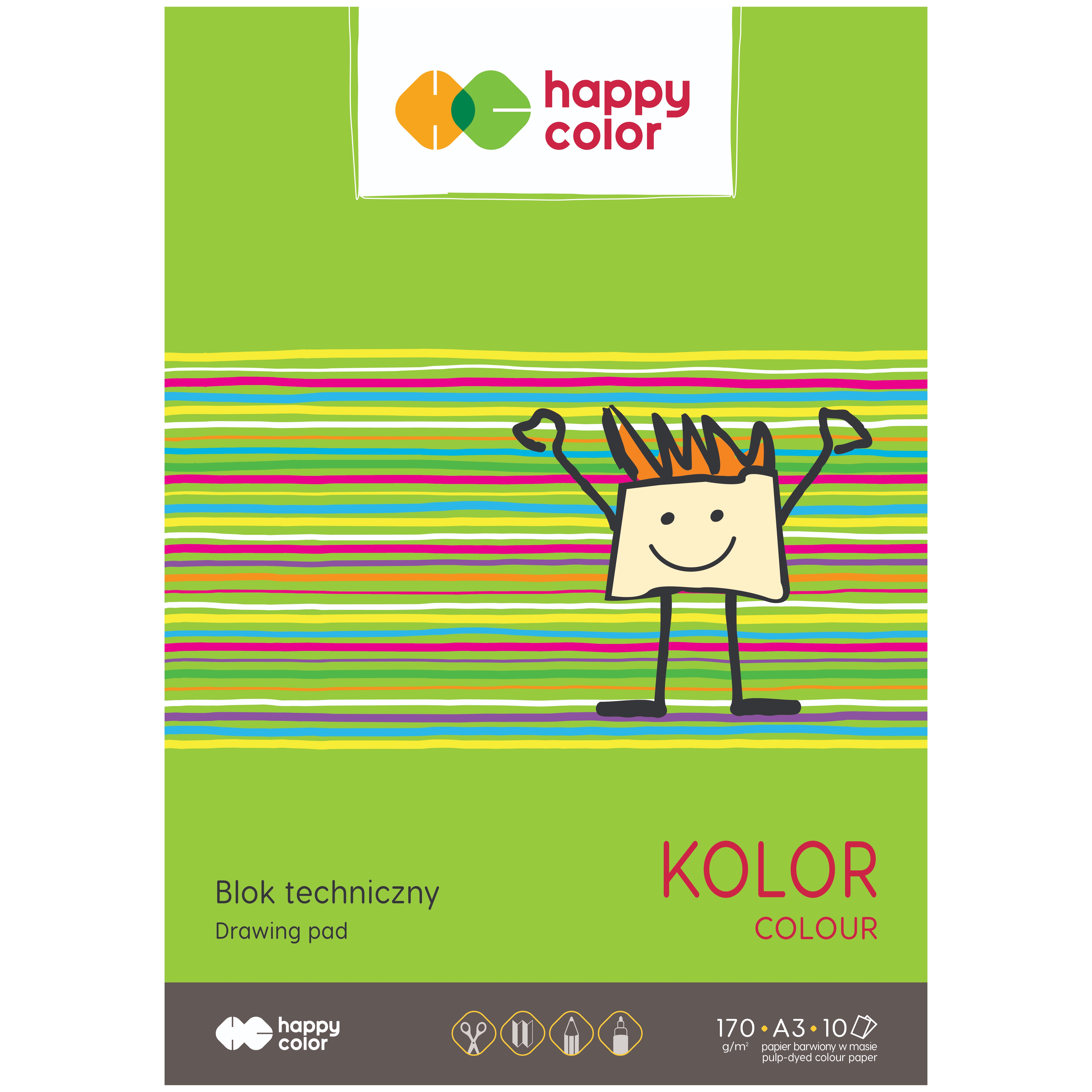 Blok techniczny kolorowy A3, 170 g/m2, zestaw 10 arkuszy, Happy Color | espryciarze.pl |Weź najlepszą cenę!