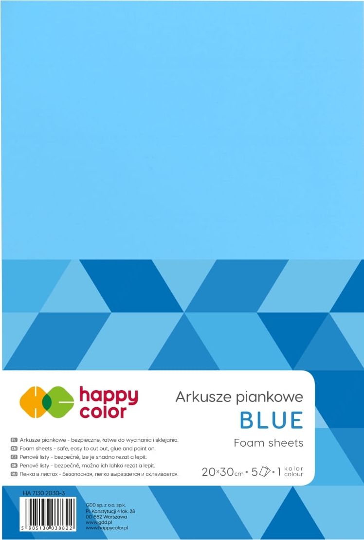 Arkusze piankowe A4, zestaw 5 sztuk, niebieskie, Happy Color | espryciarze.pl |Skorzystaj teraz!