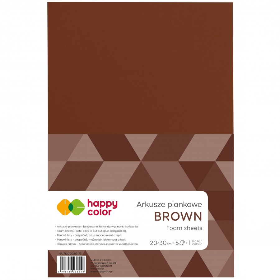 Arkusze piankowe A4, zestaw 5 sztuk, brązowe, Happy Color | espryciarze.pl |Zamów natychmiast!