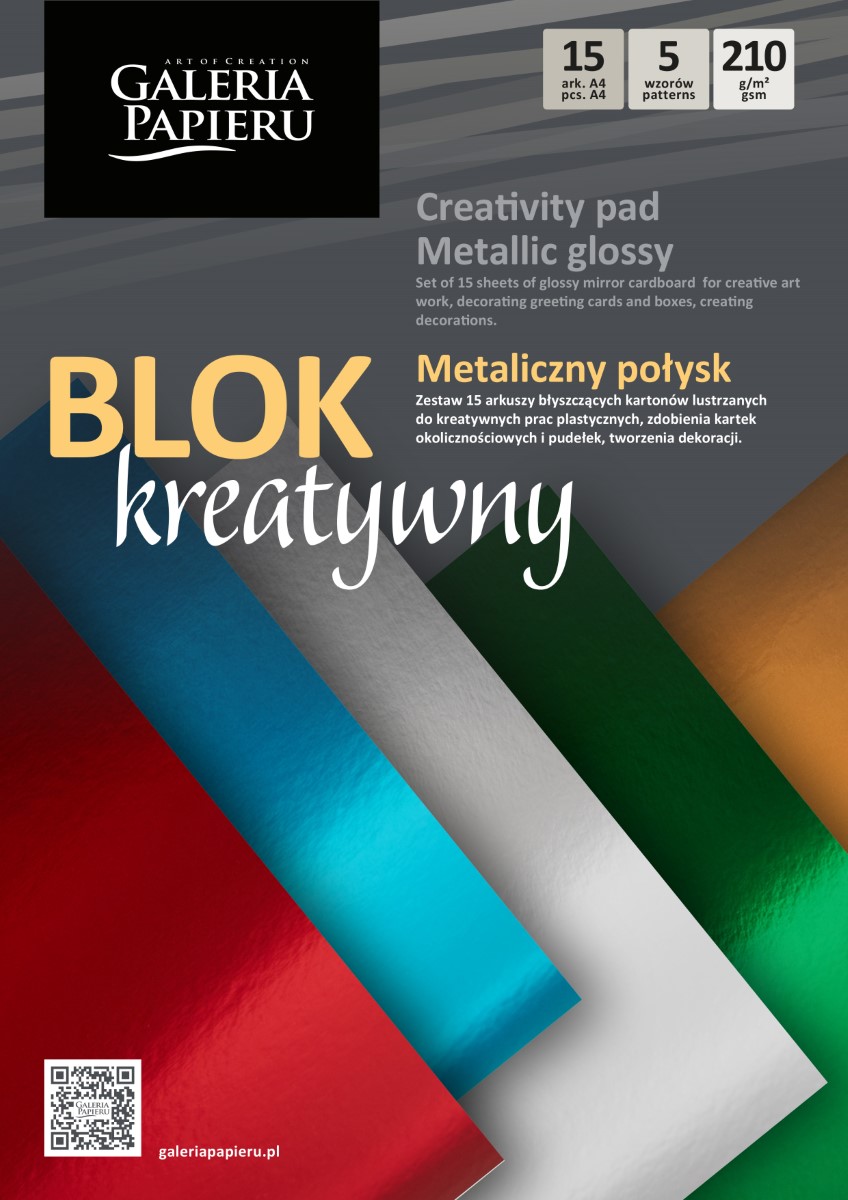 Blok kartonów lustrzanych metaliczny połysk A4 210 g 5 kolorów zestaw 15 arkuszy | espryciarze.pl |Zamów natychmiast!