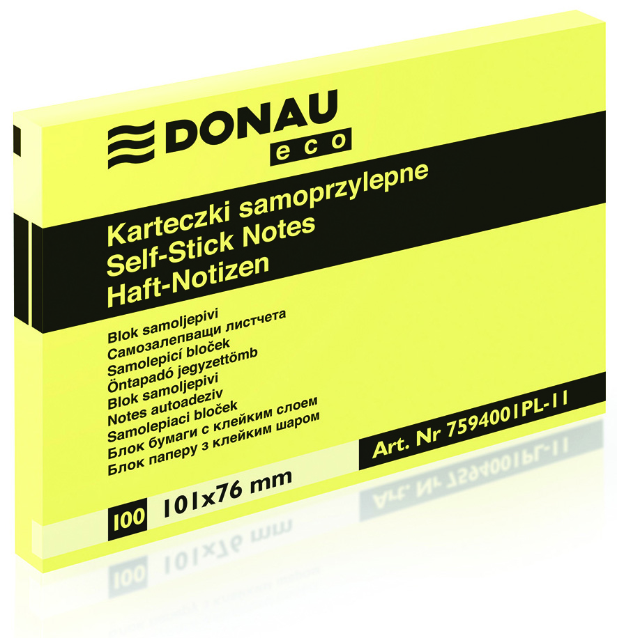 Bloczek samoprzylepny Donau eco 101 x 76 mm 100 kartek żółty | espryciarze.pl |Kliknij i kup!