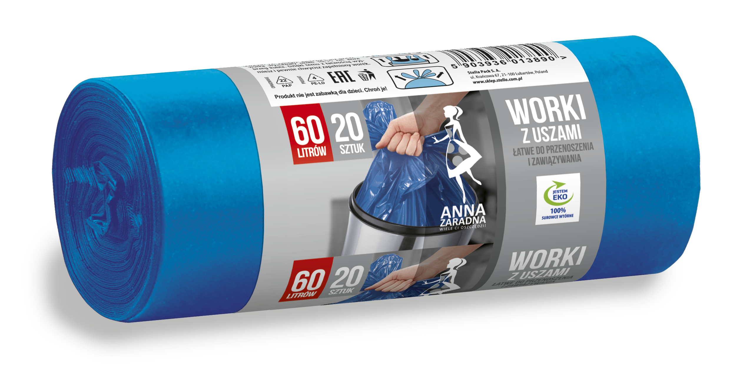 Worki na śmieci 60 l zestaw 20sztuk z uszami niebieski | espryciarze.pl |Weź najlepszą cenę!