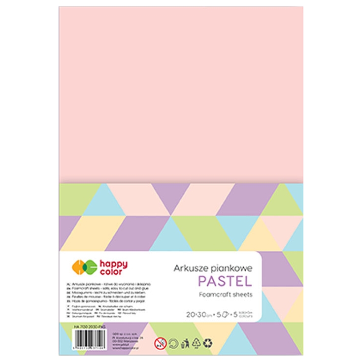 Arkusze piankowe A4, zestaw 5 sztuk, 5 kolorów, pastel, Happy Color | espryciarze.pl |Zamów dziś!