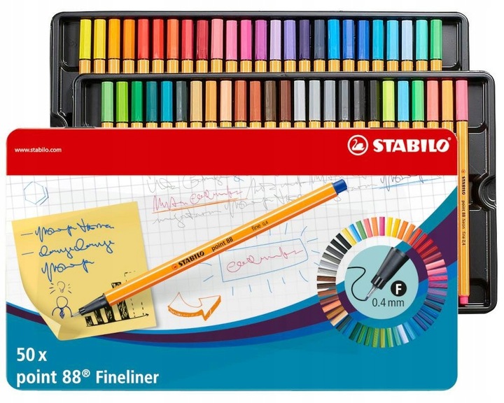 Cienkopis Stabilo point 88 pudełko metalowe zestaw 50 sztuk | espryciarze.pl |Kup od ręki!