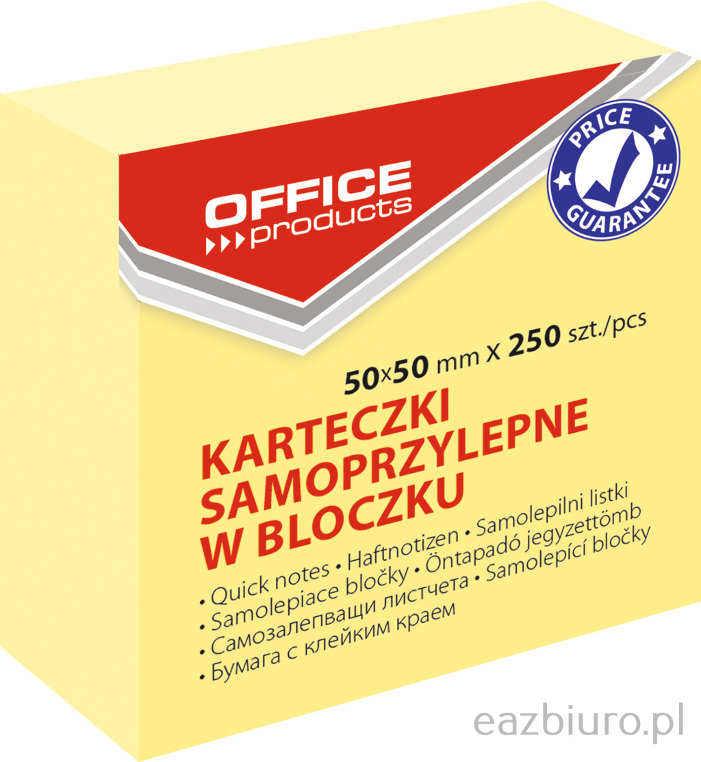 Mini kostka samoprzylepna Office Products, 50 x 50 mm, 1 x 250 kartek, pastel, jasnożółta | espryciarze.pl |Skorzystaj teraz!
