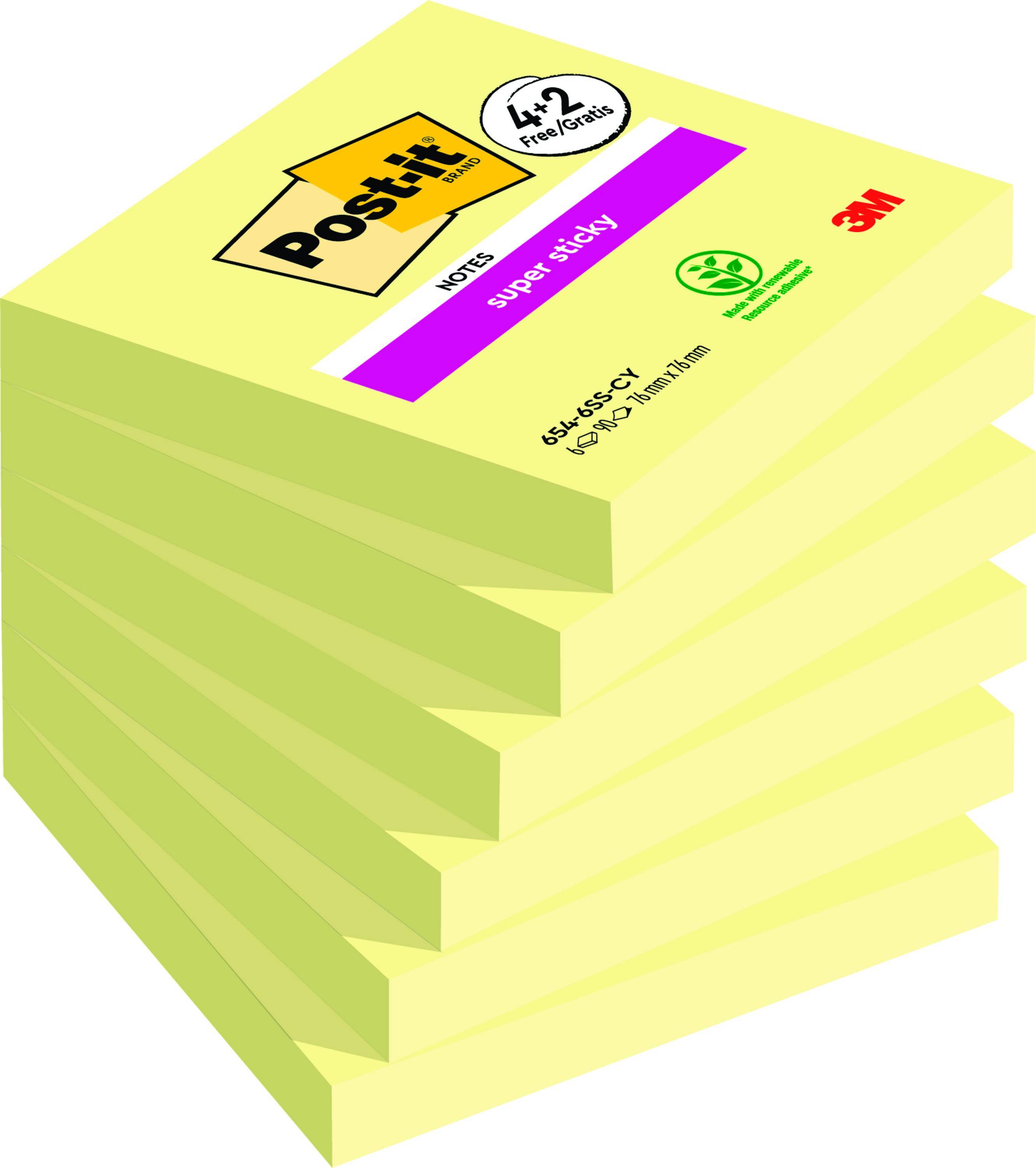 Karteczki samoprzylepne Post-it® super sticky 76x76 mm, 4+2x90 karteczek, żółte, zestaw 6 | espryciarze.pl |Działaj teraz!