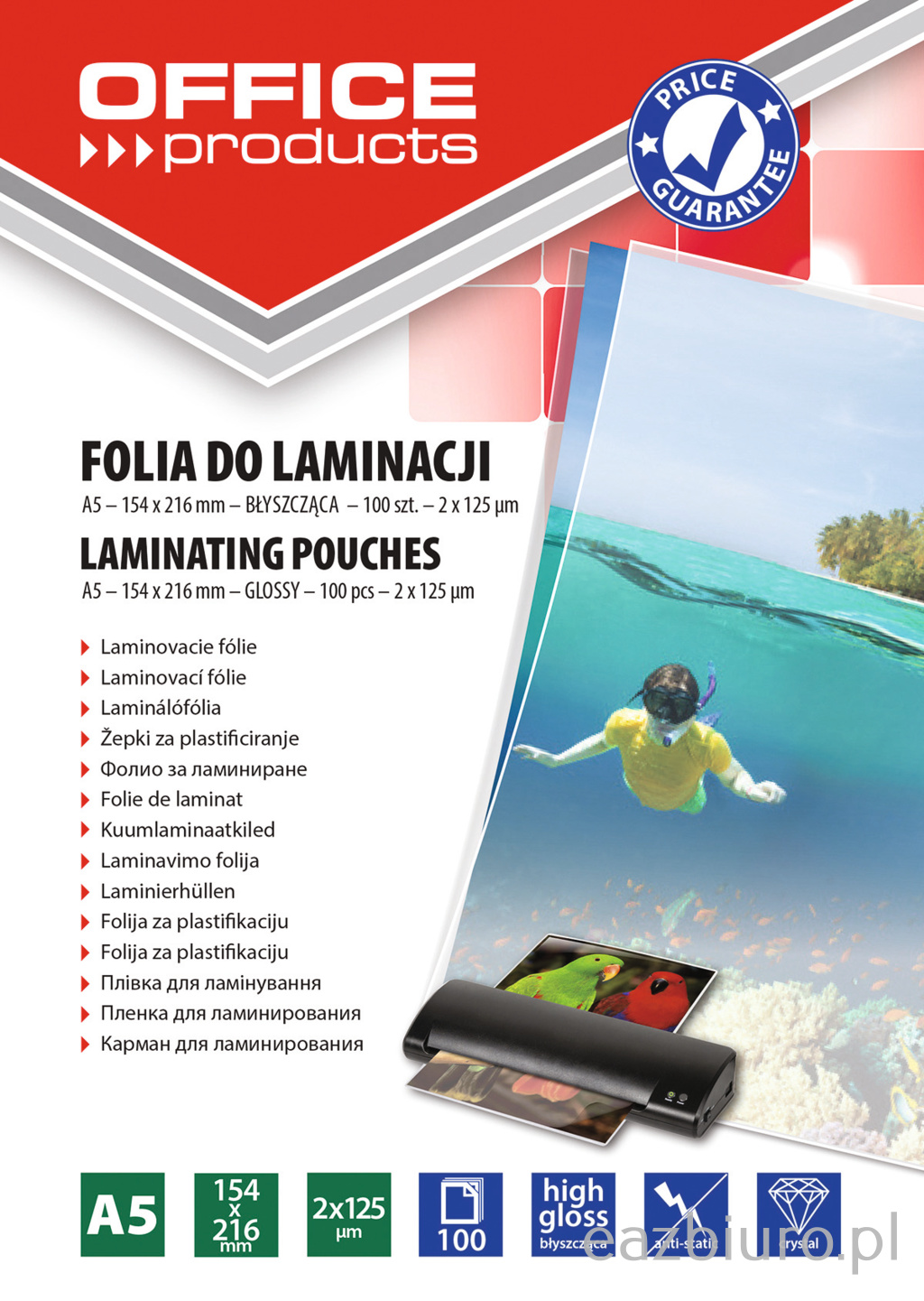 Folia do laminowania Office Products, A5, 2x125 | espryciarze.pl | Dołącz do zadowolonych klientów