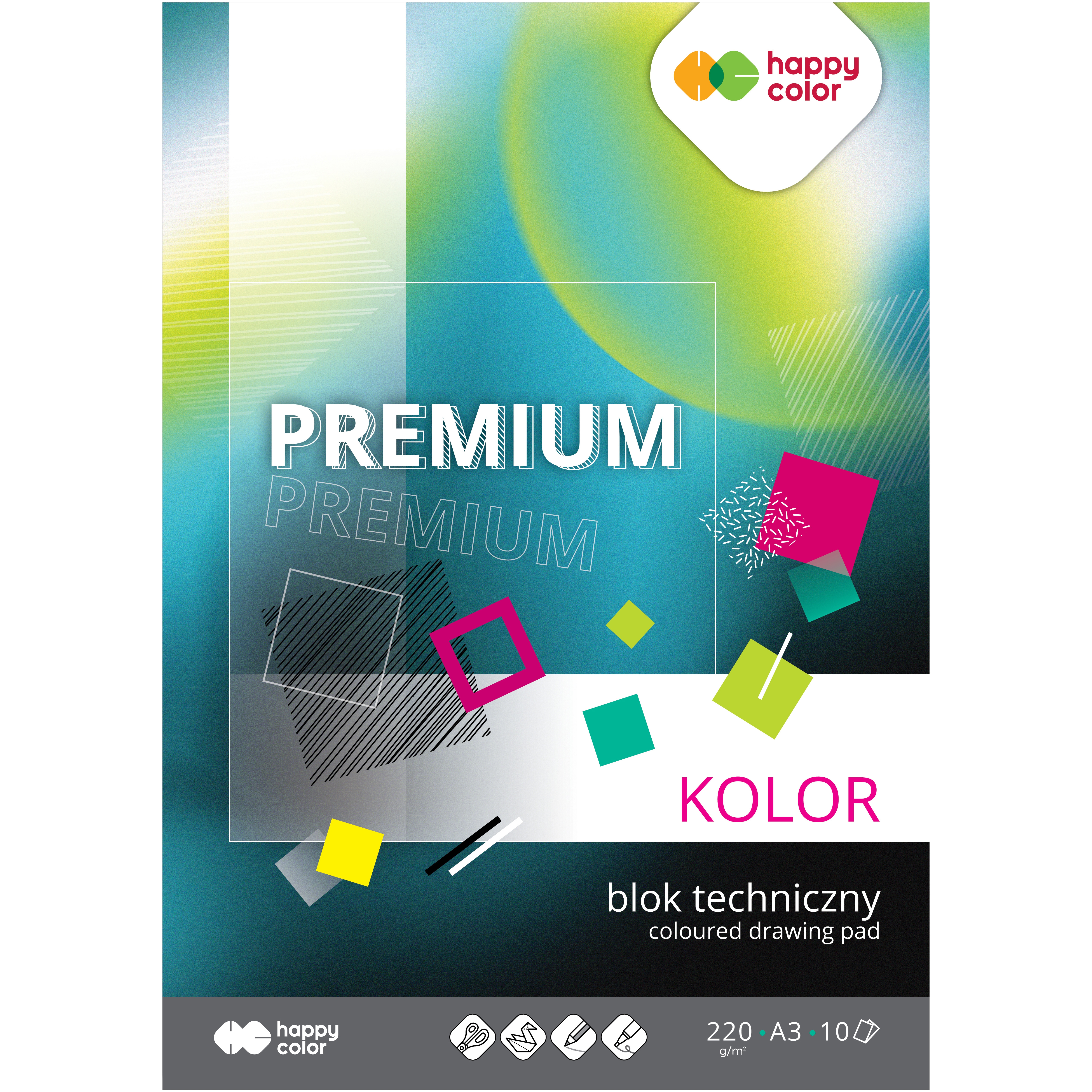 Blok techniczny premium kolorowy A3, 220 g/m2, zestaw 10 arkuszy, Happy Color | espryciarze.pl |Kup teraz!
