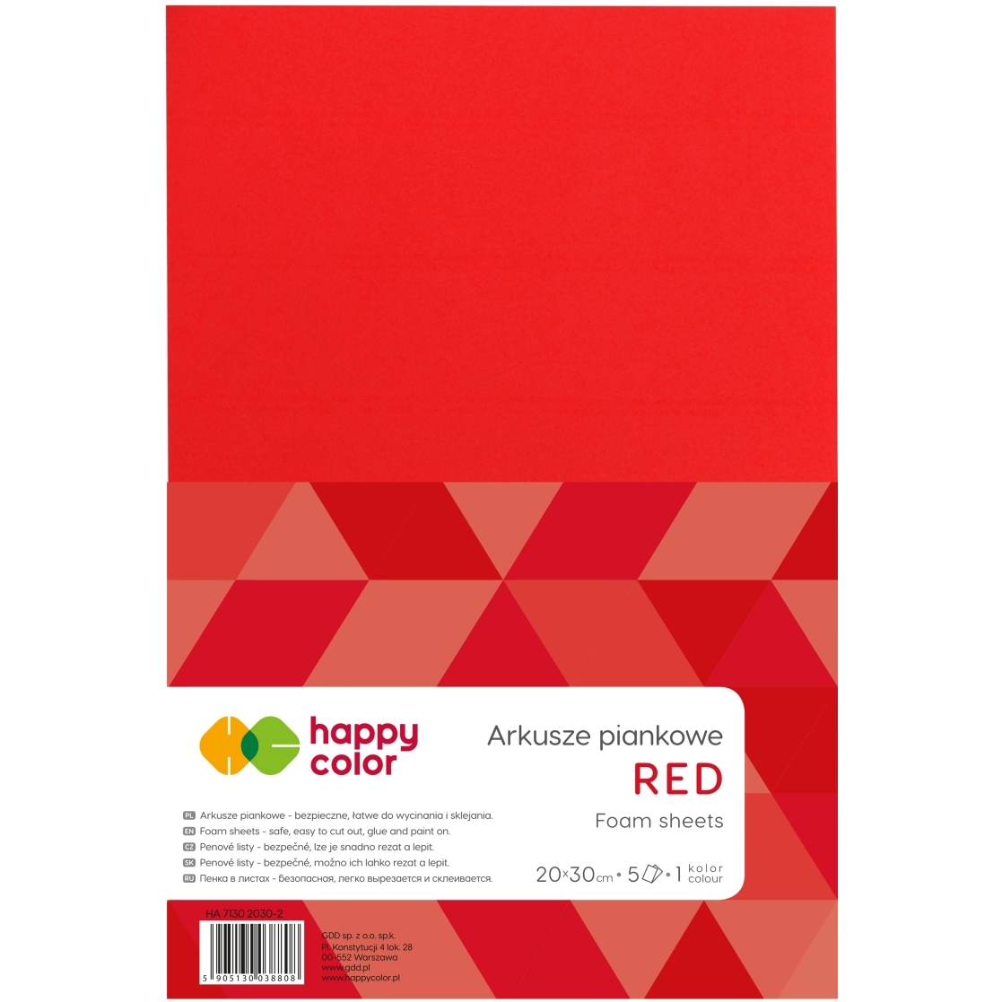 Arkusze piankowe A4, zestaw 5 sztuk, czerwone, Happy Color | espryciarze.pl |Zamów natychmiast!