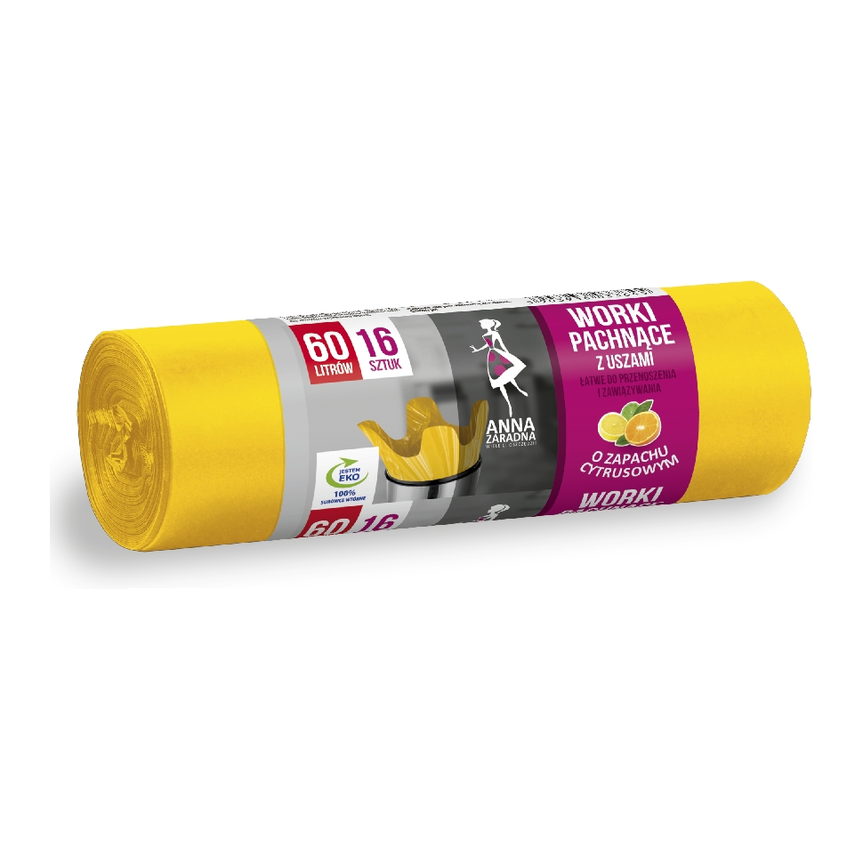 Worki na śmieci z uszami Anna Zaradna, zapach cytrusów, 60 l, zestaw 16 sztuk., żółty | espryciarze.pl |Działaj teraz!