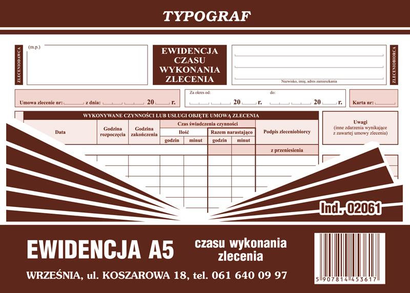 Druk ewidencja czasu wykonania zlecenia A5 40 kartek | espryciarze.pl |Sprawdź ofertę!