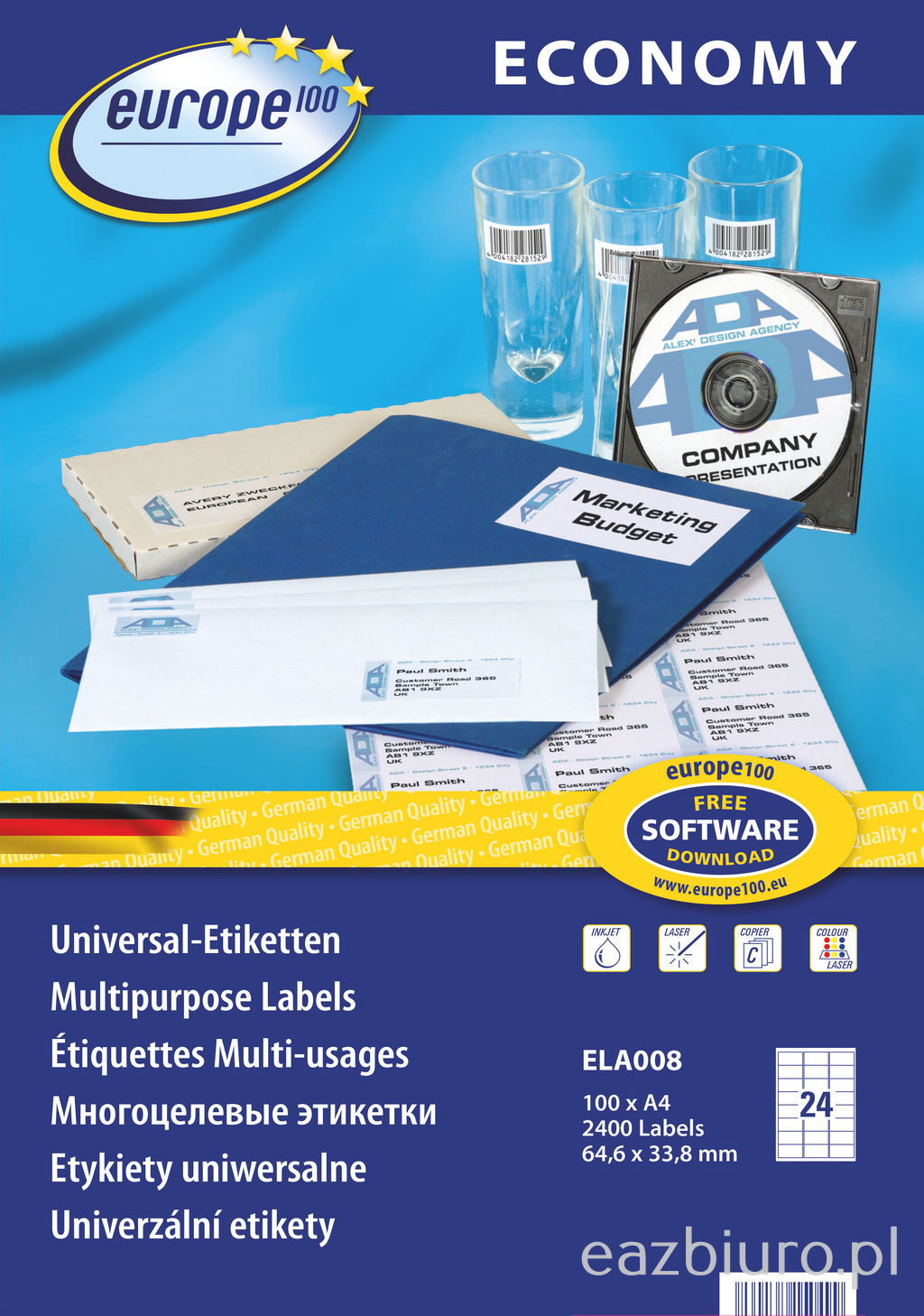Etykiety A4 64,6x33,8 mm mm uniwersalne economy europe100 by Avery Zweckform; A4, 100 ark. | espryciarze.pl |Sprawdź ofertę!