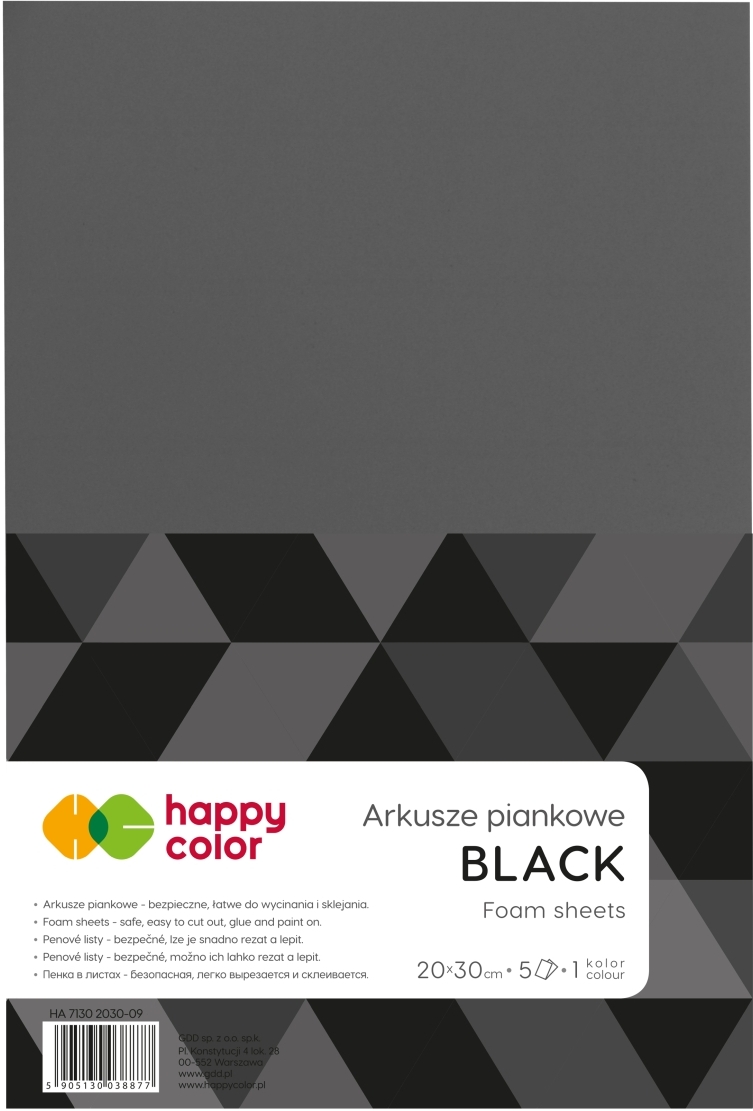 Arkusze piankowe A4, zestaw 5 sztuk, czarne, Happy Color | espryciarze.pl |Zgarnij ofertę!
