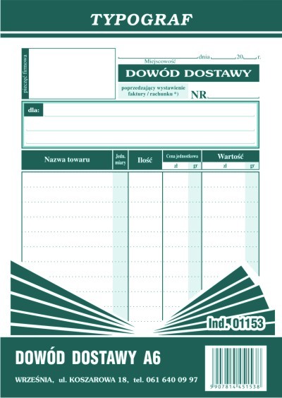 Druk dowód dostawy A6 pionowy Typograf | espryciarze.pl |Zgarnij ofertę!