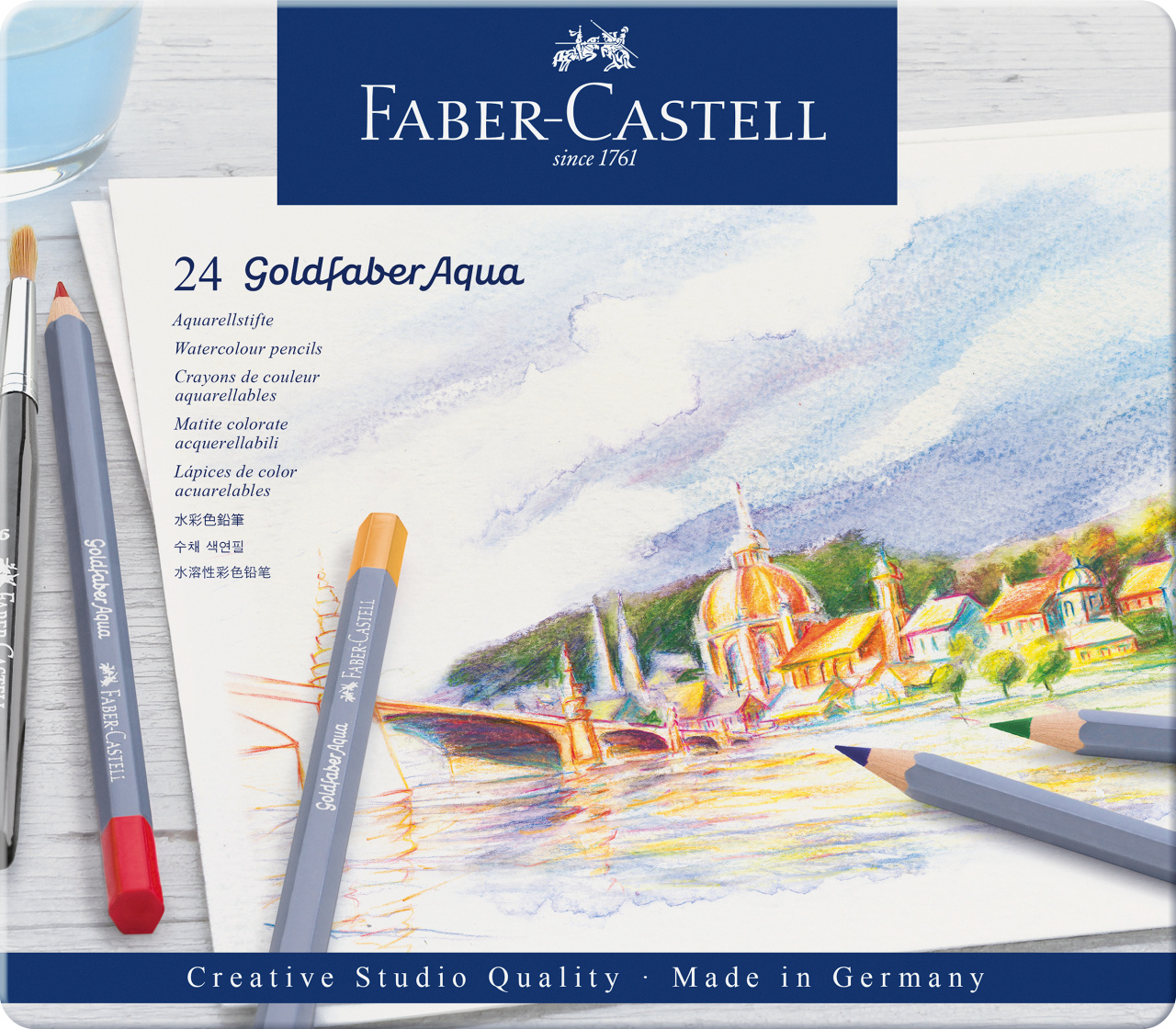 Kredki akwarelowe goldfaber aqua 24 kolory opakowanie metalowe Faber-Castell | espryciarze.pl |Złap promocję!