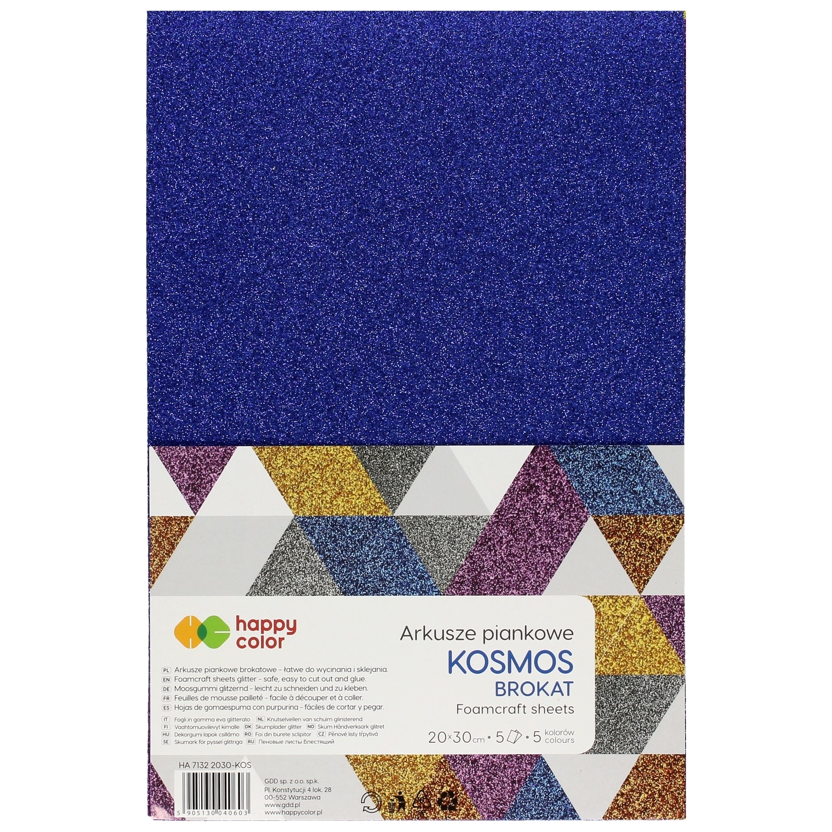 Arkusze piankowe brokatowe A4, zestaw 5 sztuk, 5 kolorów, kosmos, Happy Color | espryciarze.pl |Złap promocję!