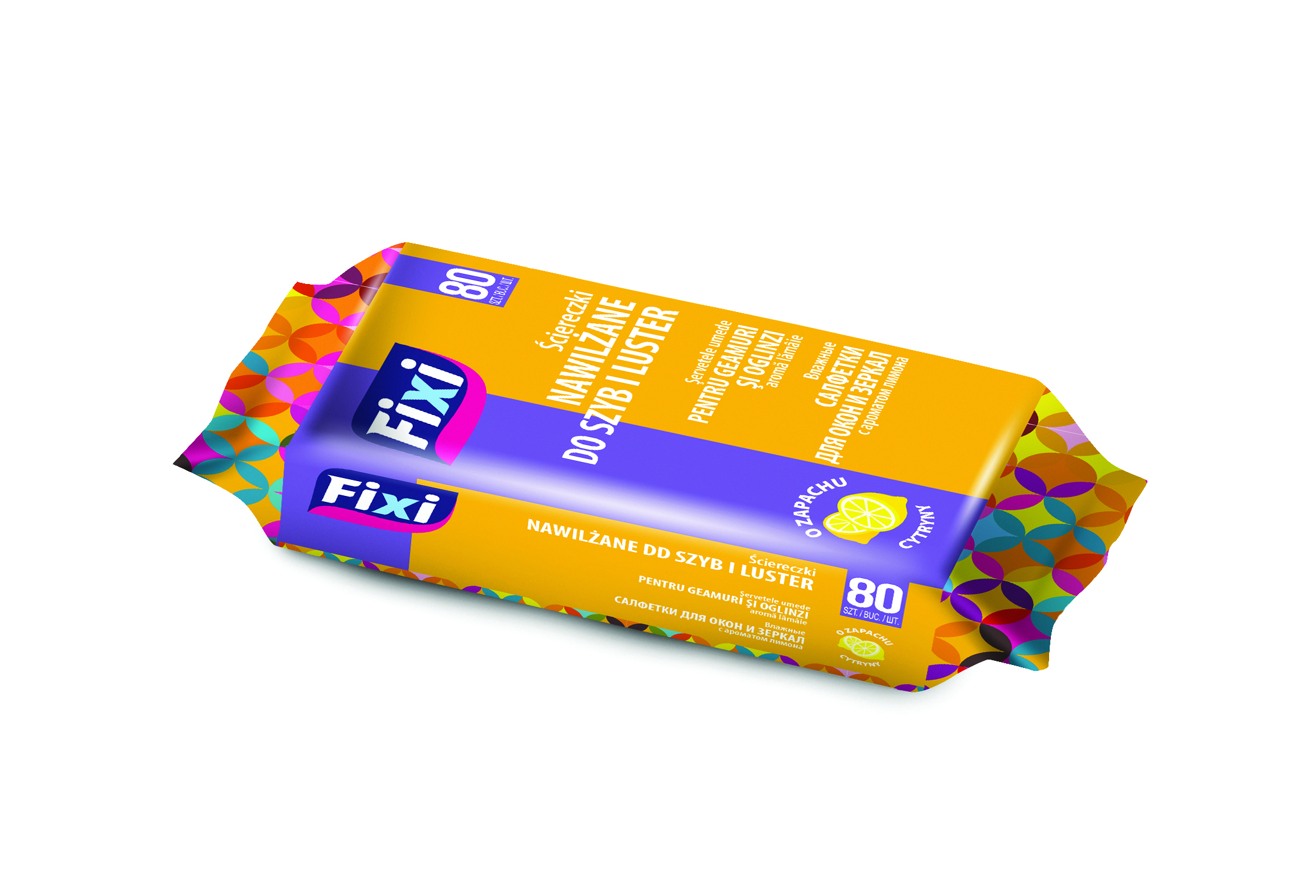 Ściereczki nawilżane fixi, do szyb i luster, o zapachu cytryny, zestaw 80 sztuk., białe | espryciarze.pl |Kup teraz!