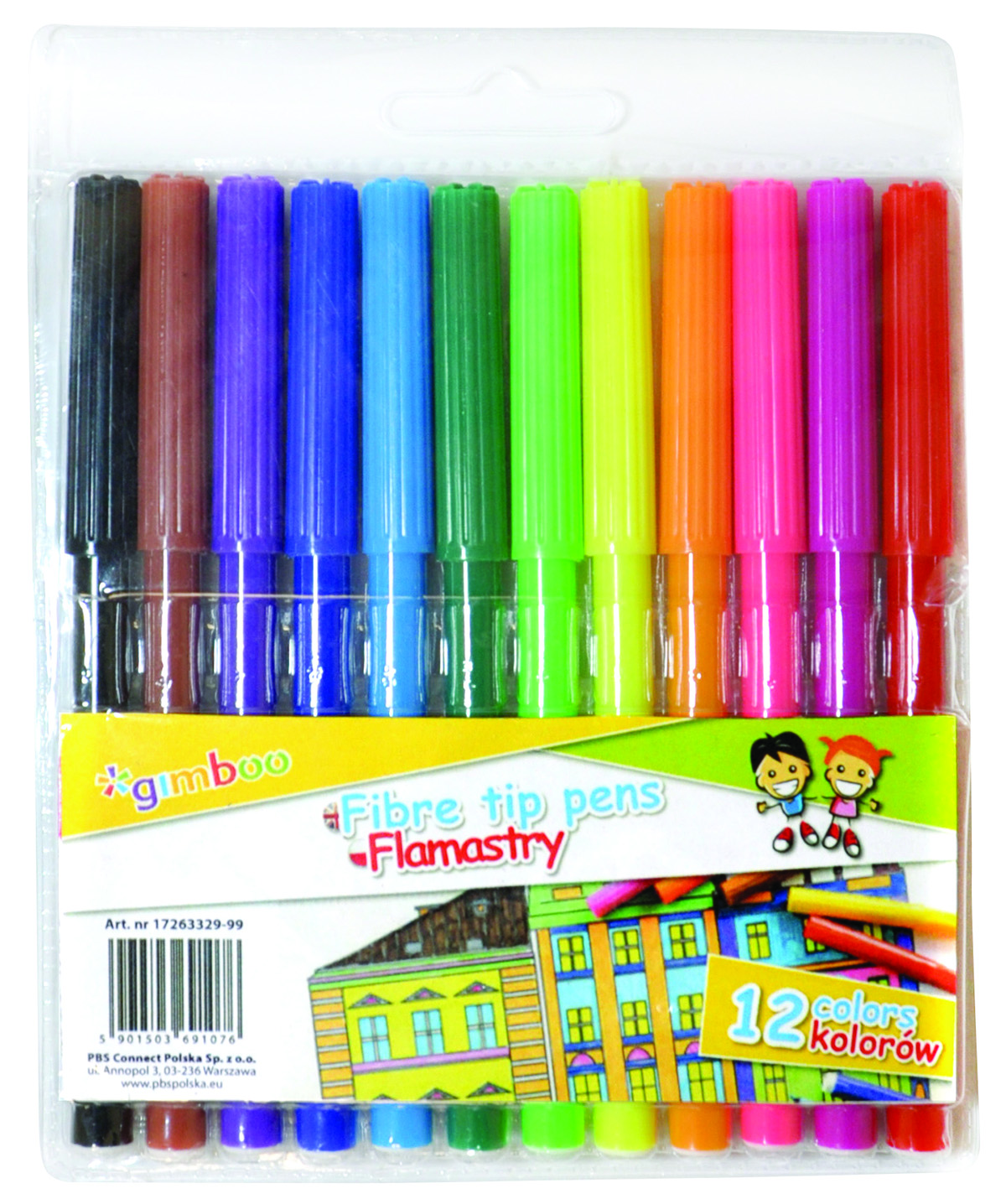 Flamastry Gimboo, zestaw 12 sztuk na zawieszce, mix kolorów | espryciarze.pl |Skorzystaj teraz!