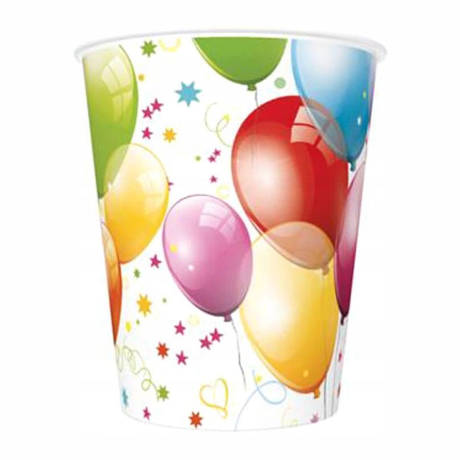 Kubki papierowe SUP Birthday Balloons zestaw 8 sztuk. 250 ml | espryciarze.pl |Złap promocję!