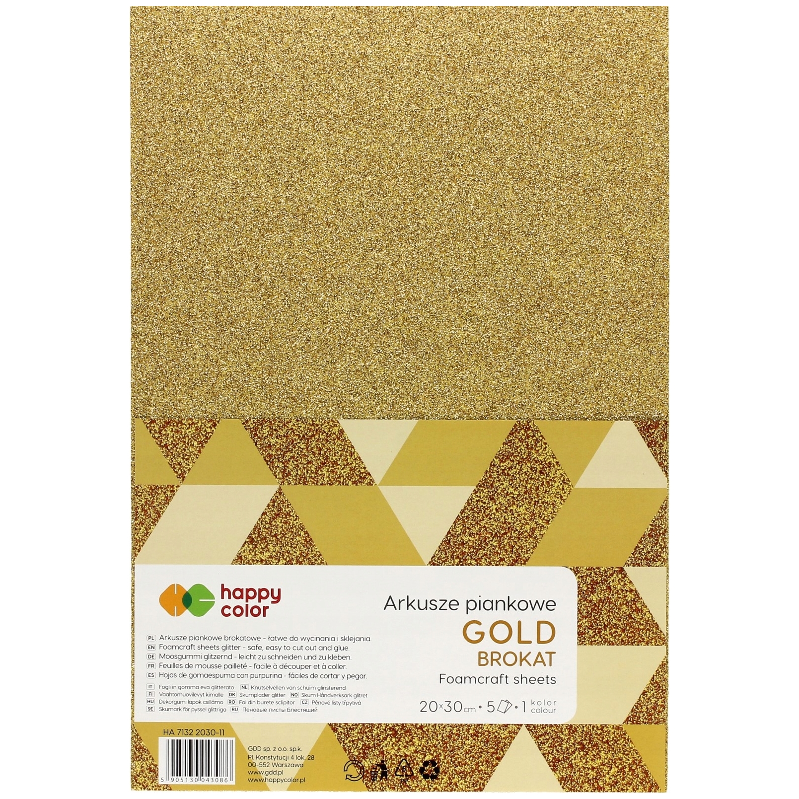 Arkusze piankowe brokatowe A4, zestaw 5 sztuk, złote, Happy Color | espryciarze.pl |Weź najlepszą cenę!