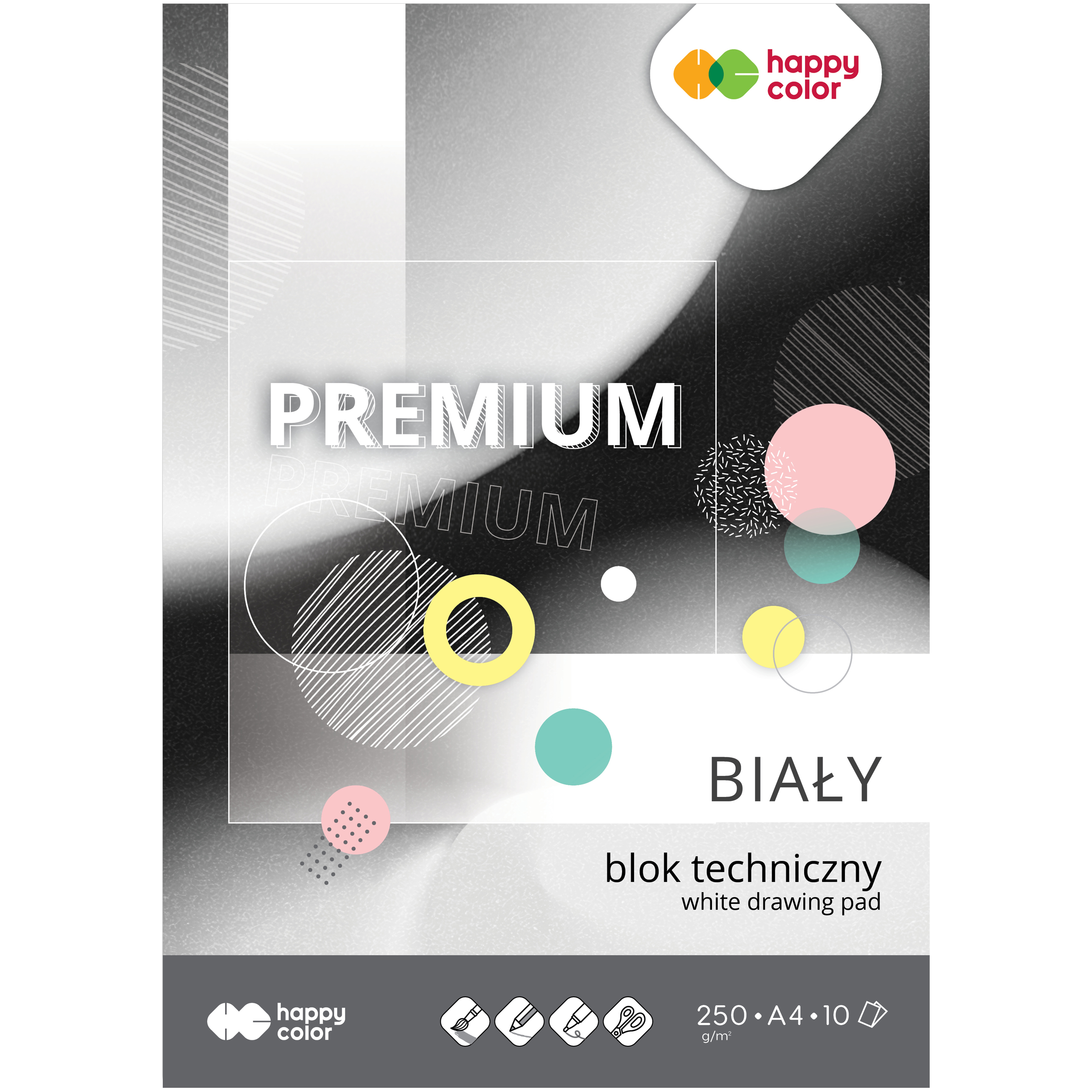 Blok techniczny premium biały A4, 250 g/m2, zestaw 10 arkuszy, Happy Color | espryciarze.pl |Sprawdź ofertę!