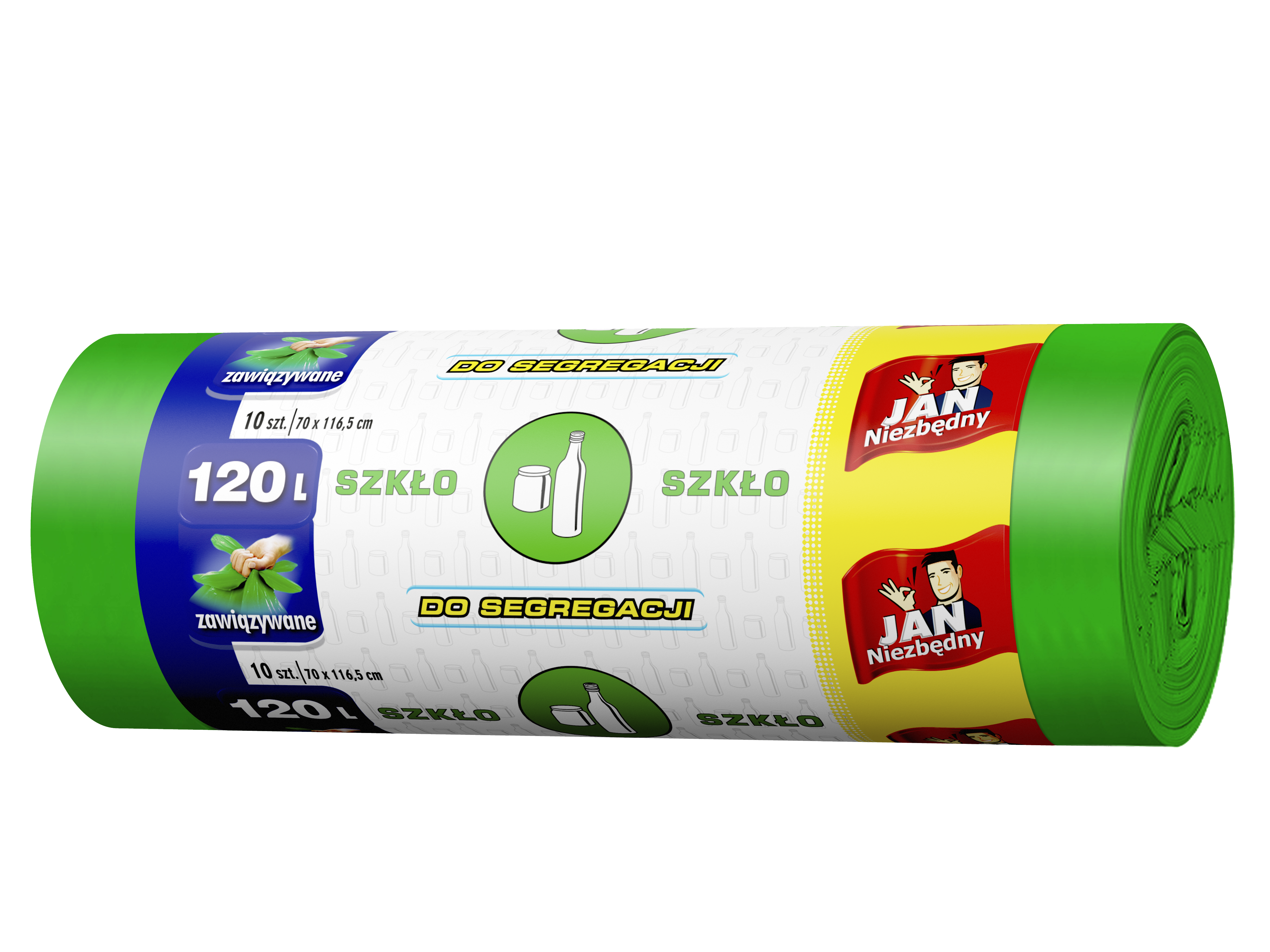 Worki na śmieci - szkło, easy-pack zielone Jan Niezbędny 120 l zestaw 10 sztuk. | espryciarze.pl |Zgarnij ofertę!