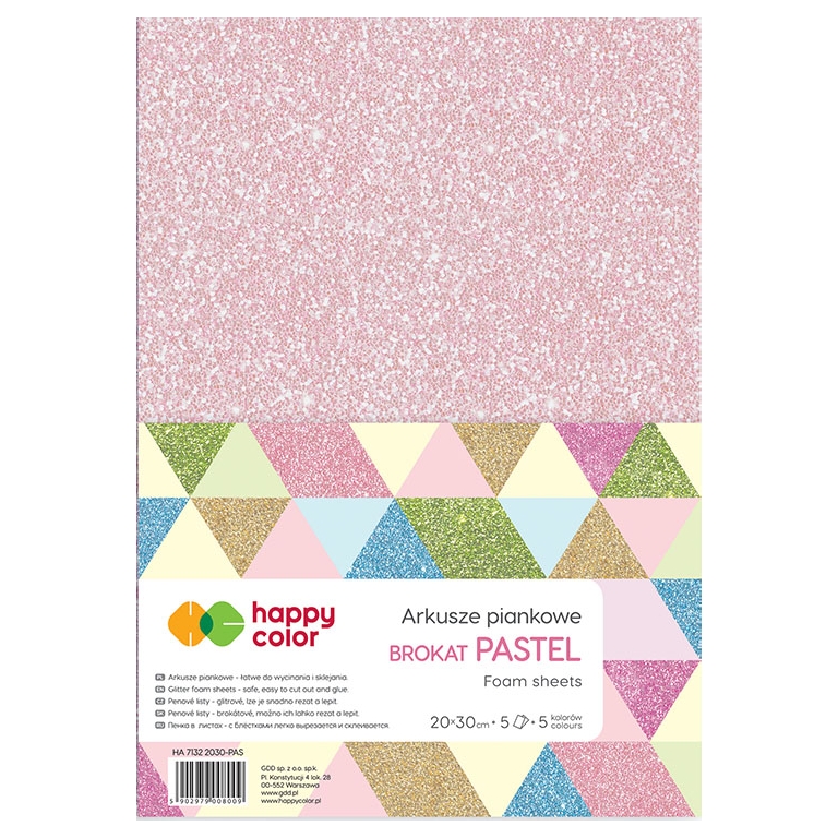 Arkusze piankowe brokatowe A4, zestaw 5 sztuk, pastelowy mix, Happy Color | espryciarze.pl |Kup od ręki!