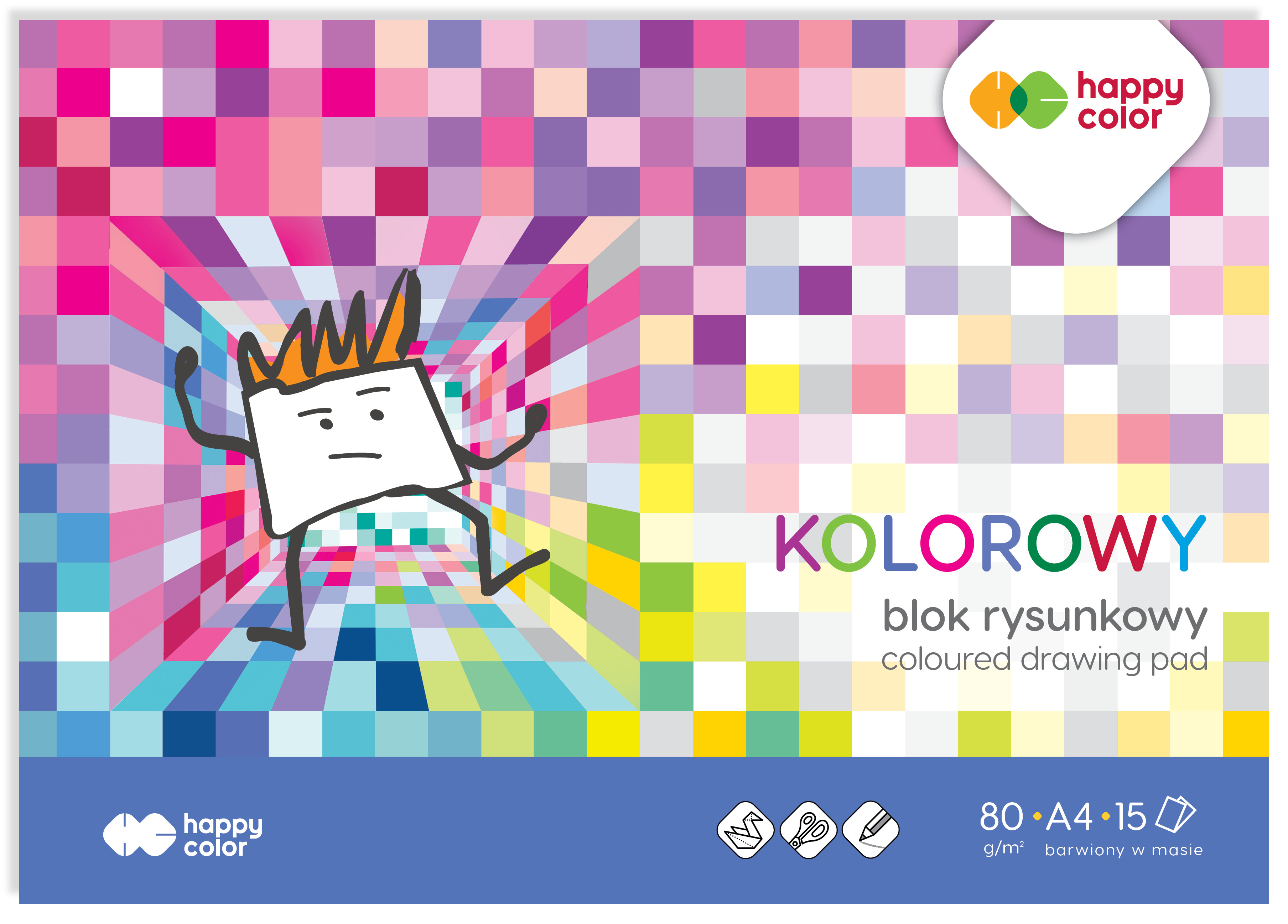 Blok rysunkowy kolorowy A4, 80 g/m2, zestaw 15 arkuszy, Happy Color | espryciarze.pl |Zgarnij ofertę!