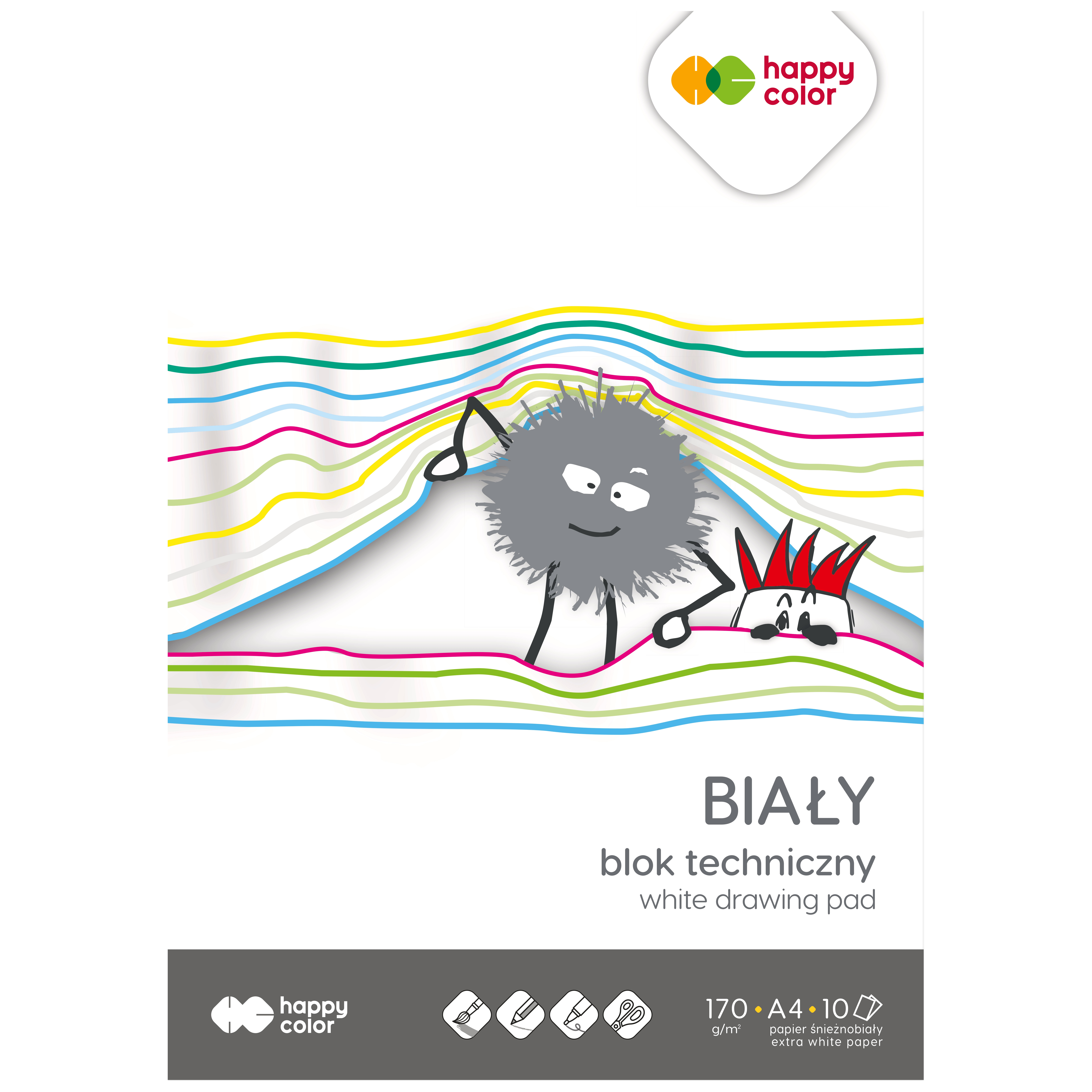 Blok techniczny biały A4, 170 g/m2, zestaw 10 arkuszy, Happy Color | espryciarze.pl |Złap promocję!