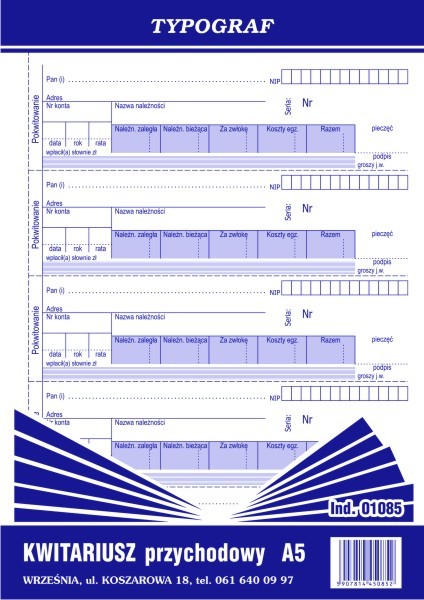 Druk kwitariusz przychodowy A5 Typograf | espryciarze.pl |Kup od ręki!