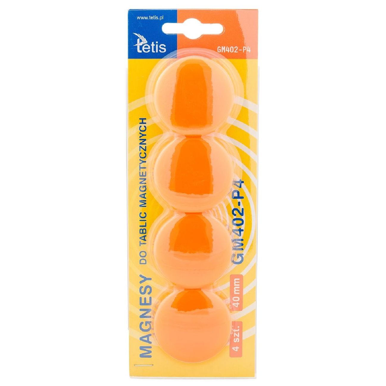 Magnesy Tetis gładkie pomarańczowe 40 mm 4 sztuki | espryciarze.pl |Kup od ręki!