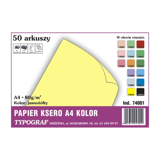Papier ksero A4 jasnożółty 80 g/50ark | espryciarze.pl |Zamów natychmiast!