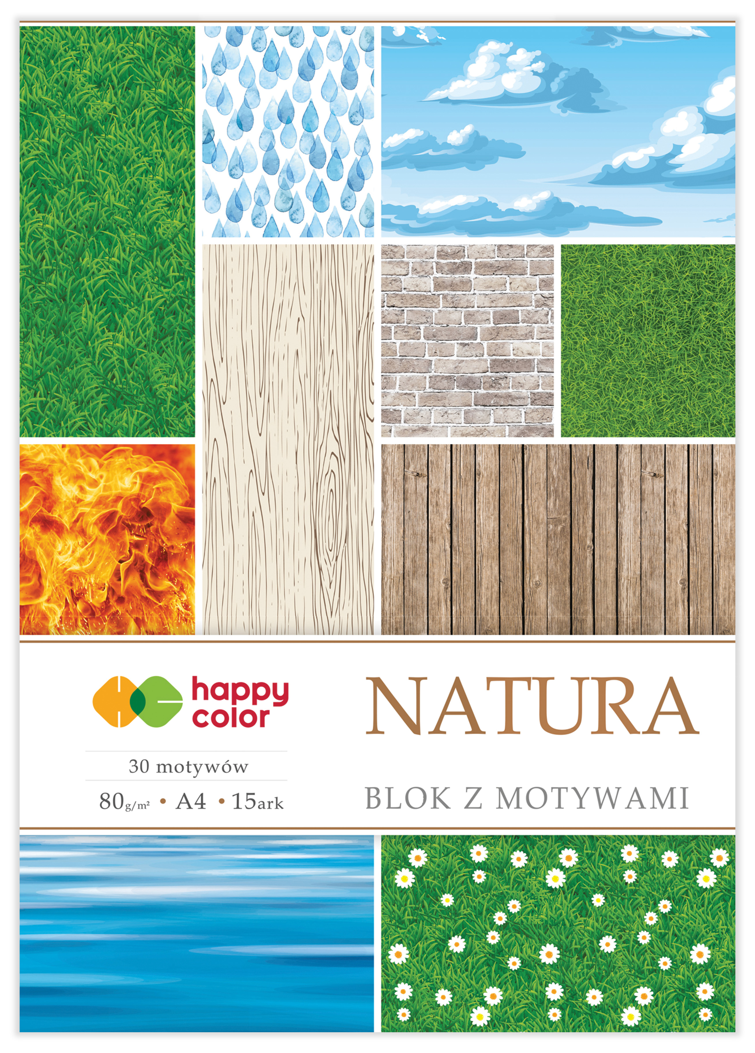 Blok z motywami nature, A4, 80 g/m2, zestaw 15 arkuszy, 30 motywów, Happy Color | espryciarze.pl |Kliknij i kup!