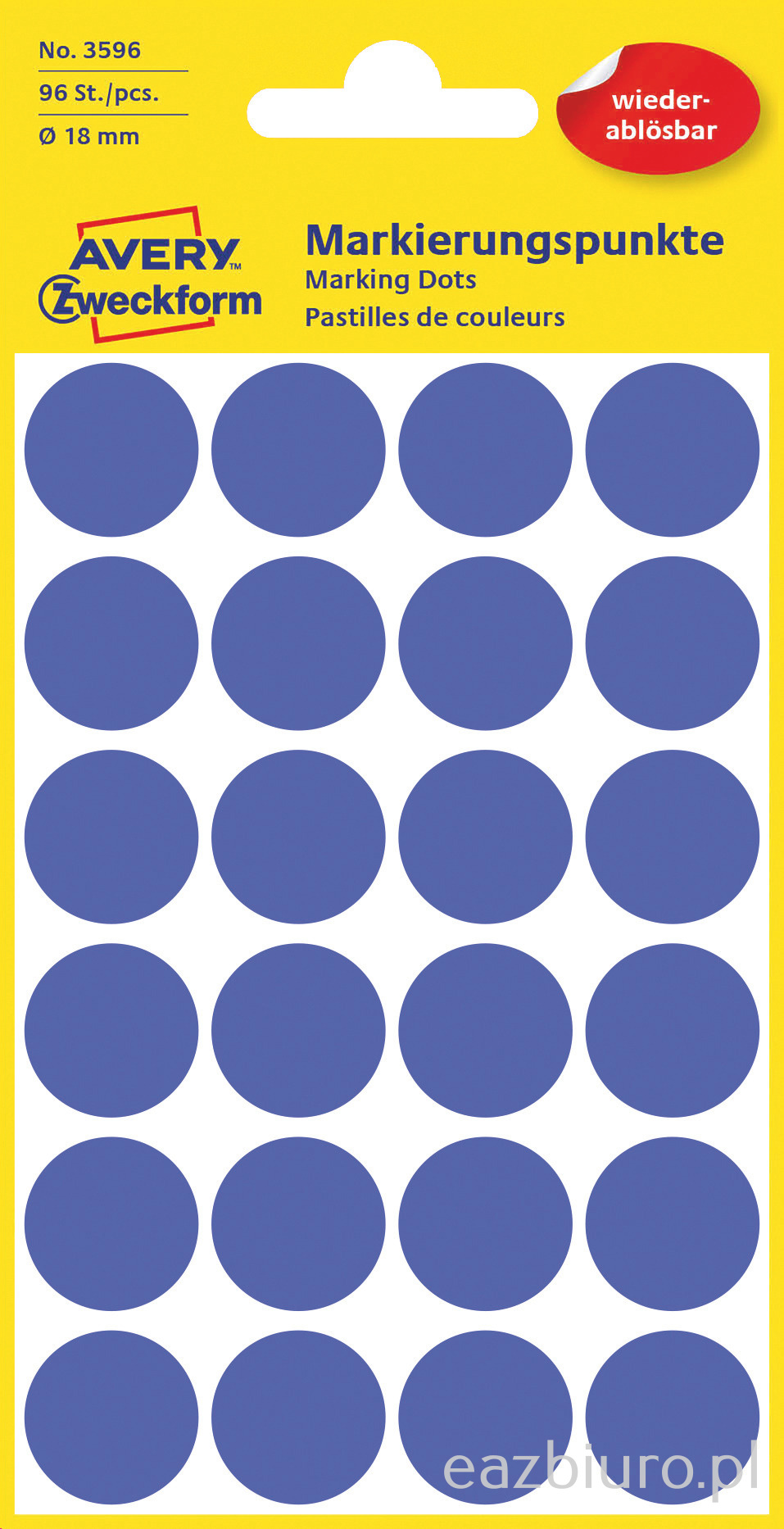 Usuwalne, kolorowe kółka do zaznaczania Avery Zweckform; 96 etyk. op., o18 mm, | espryciarze.pl |Kup taniej!