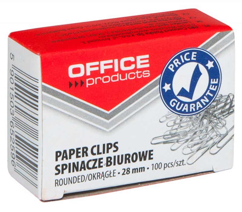 Spinacze okrągłe Office Products, 28 mm, zestaw 100 sztuk, srebrne | espryciarze.pl |Skorzystaj teraz!
