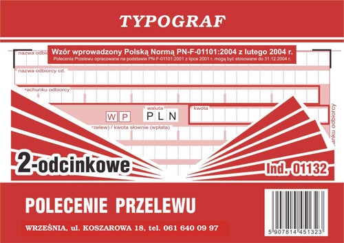 Druk polecenie przelewu/wpłata gotówkowa 2-odcinkowe Typograf | espryciarze.pl |Zamów natychmiast!