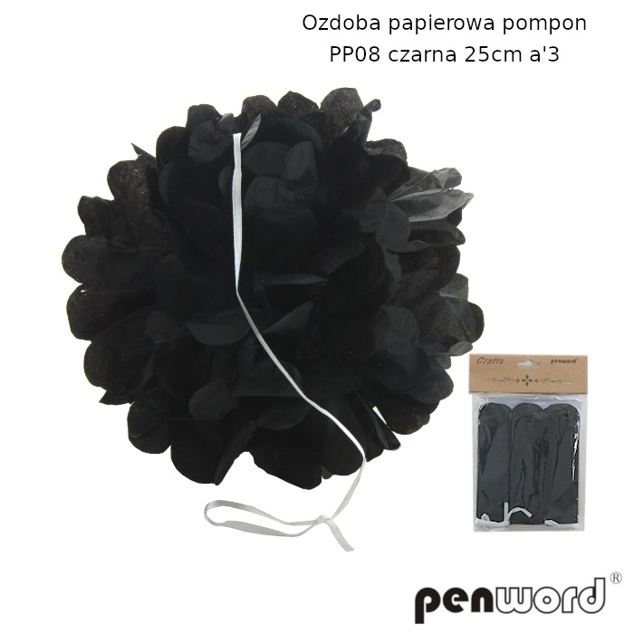 Ozdoba papierowa pompon pp08 czarna 25cma'3 | espryciarze.pl |Zamów online!