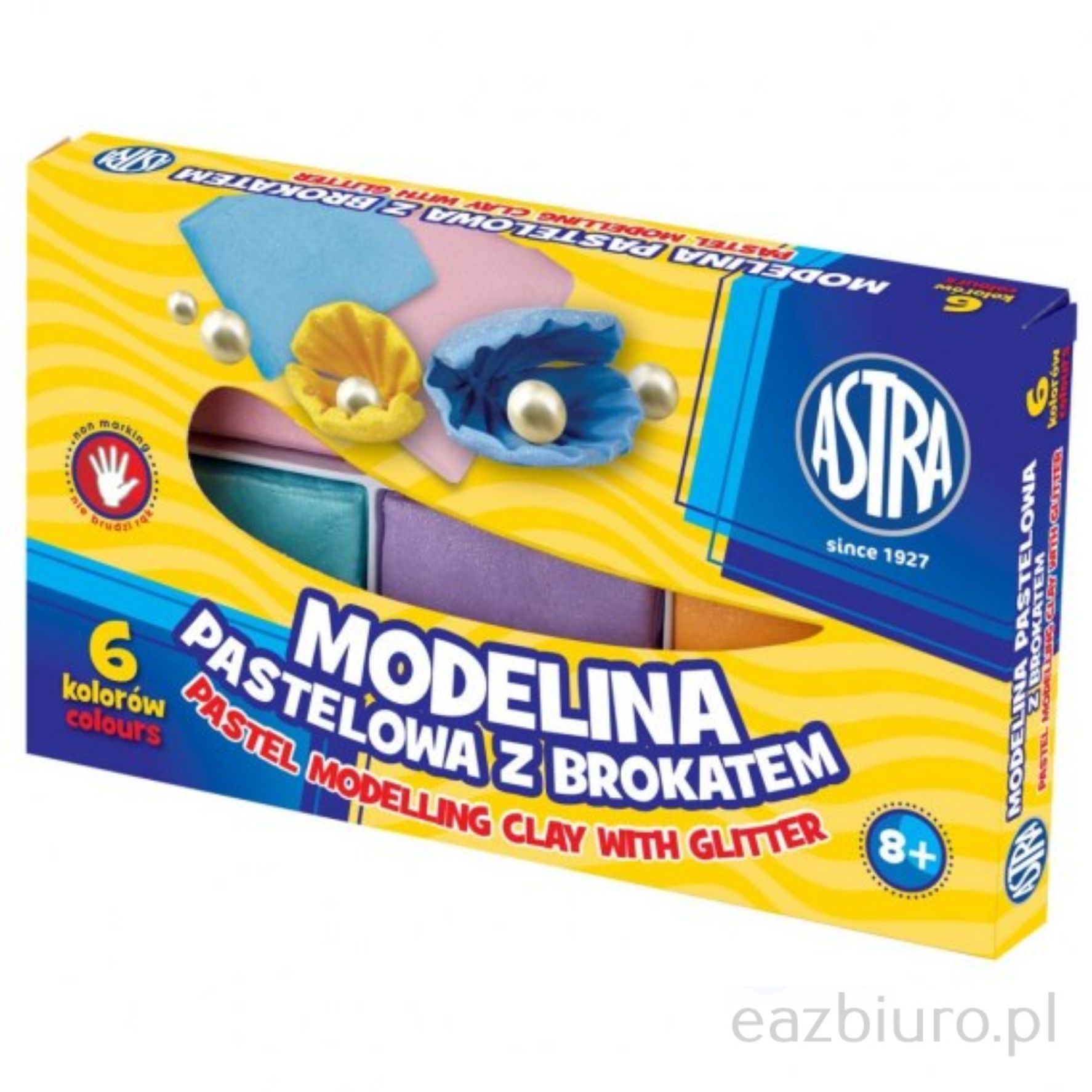 Modelina 6 kolorów Astra z brokatem pastelowa | espryciarze.pl |Sprawdź ofertę!