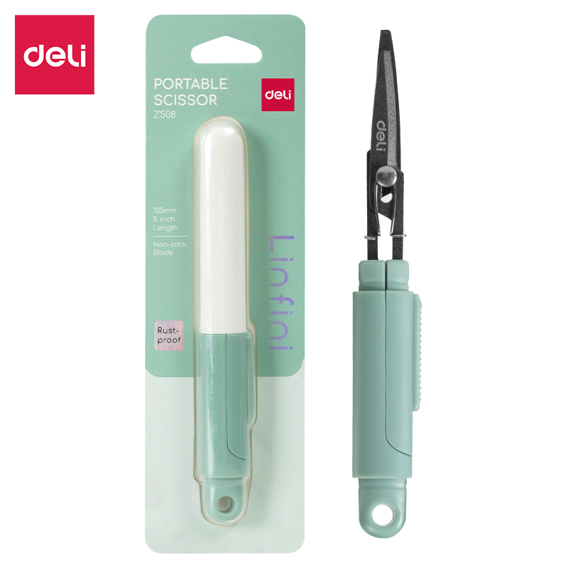 Kompaktowe nożyczki Deli EZ508 w bezpiecznym etui zielone | espryciarze.pl |Kup od ręki!