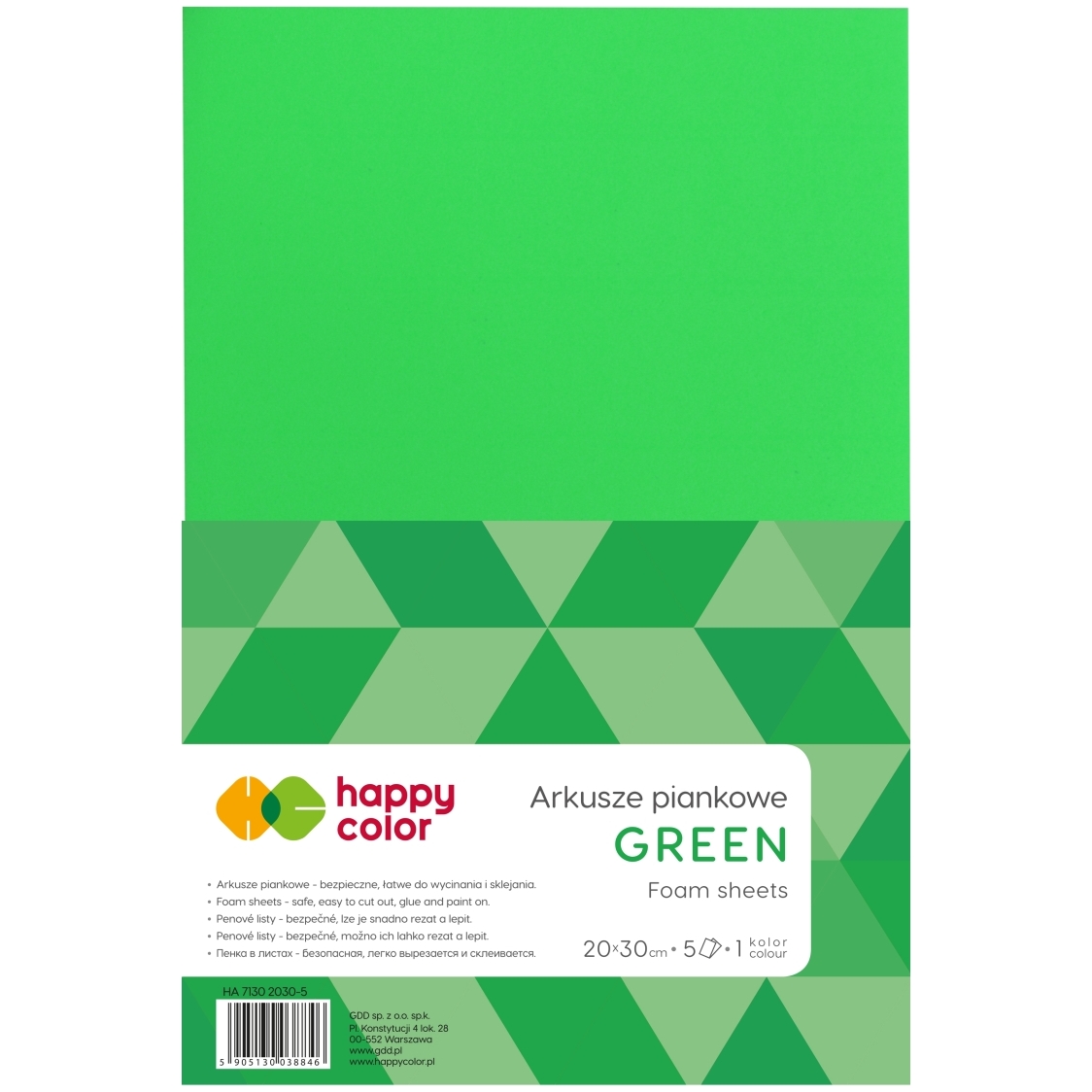 Arkusze piankowe A4, zestaw 5 sztuk, zielone, Happy Color | espryciarze.pl |Kup taniej!