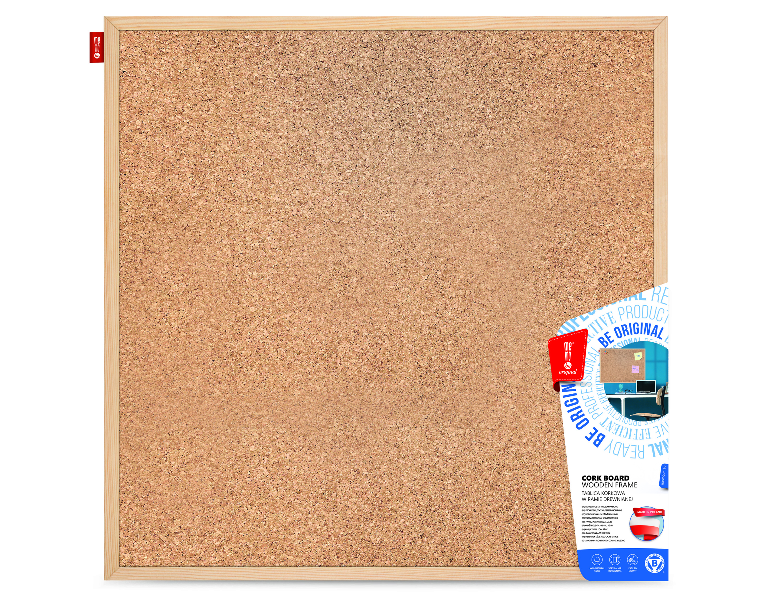 Tablica korkowa Memobe, rama drewniana, 100 x 100 cm | espryciarze.pl |Sprawdź ofertę!