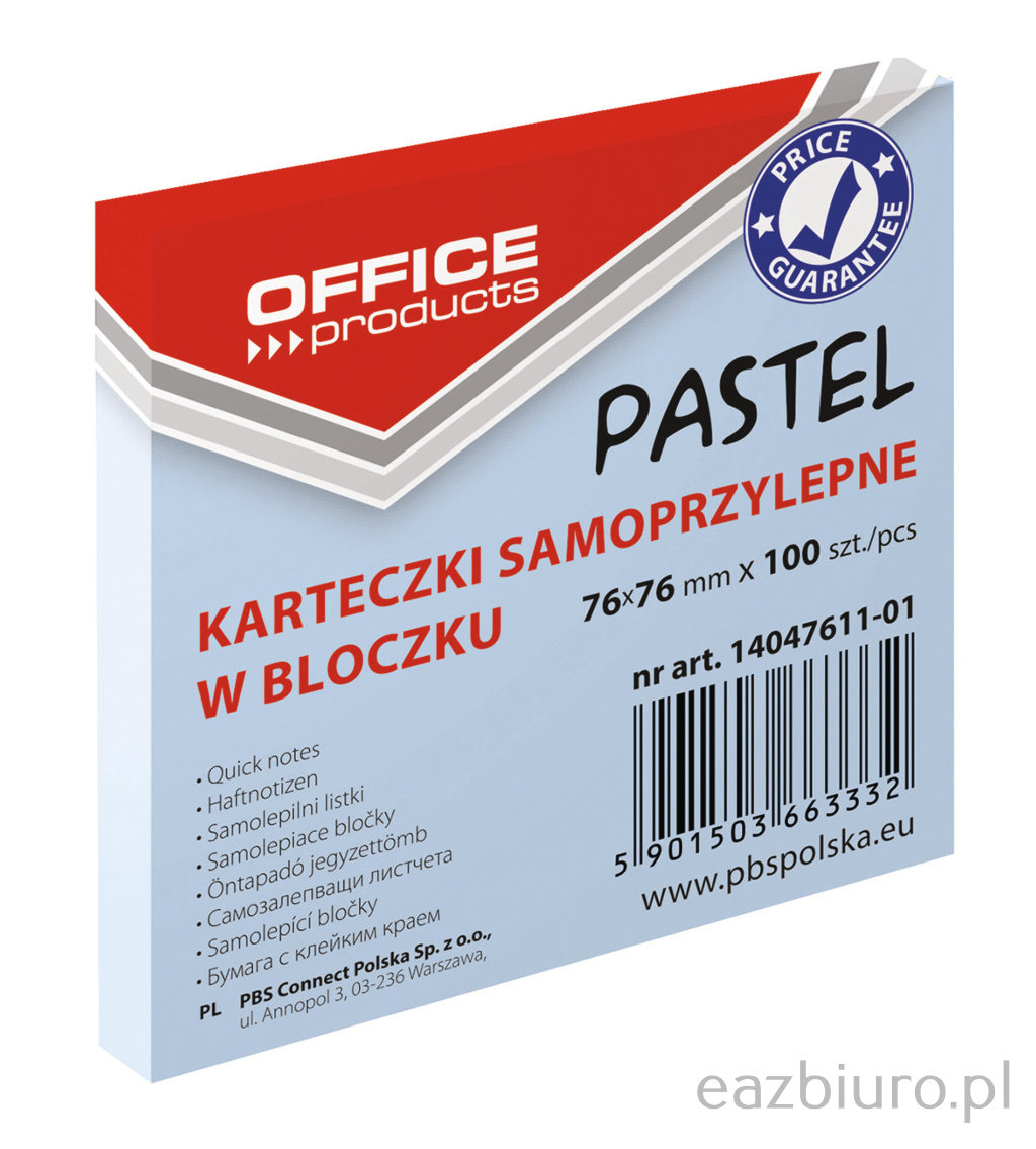 Bloczek samoprzylepny 76 x 76 mm pastel niebieski 100 kartek | espryciarze.pl |Kup teraz!
