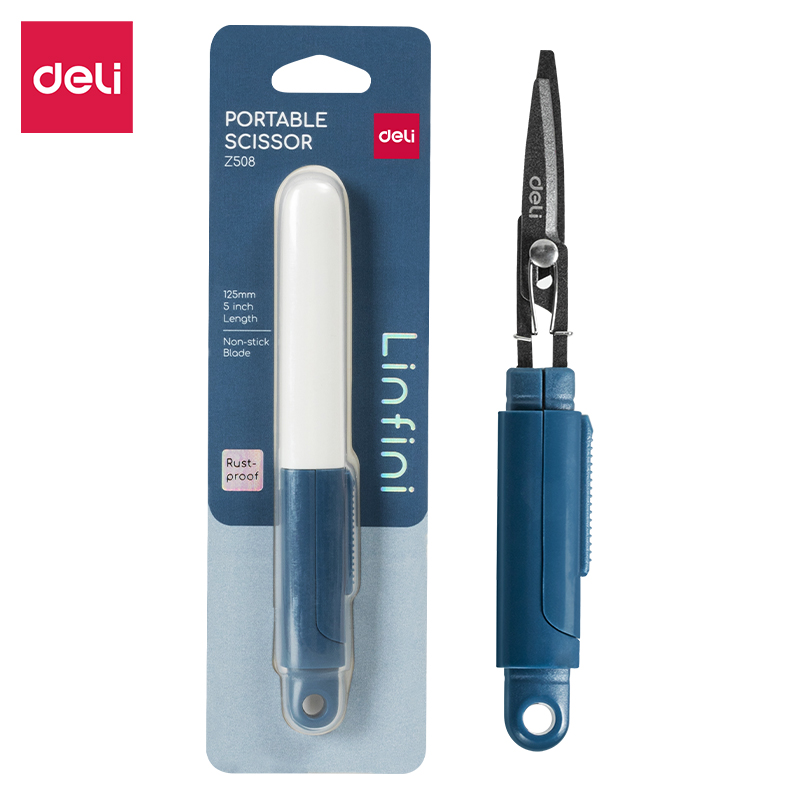 Kompaktowe nożyczki Deli EZ508 w bezpiecznym etui niebieskie | espryciarze.pl |Zamów dziś!