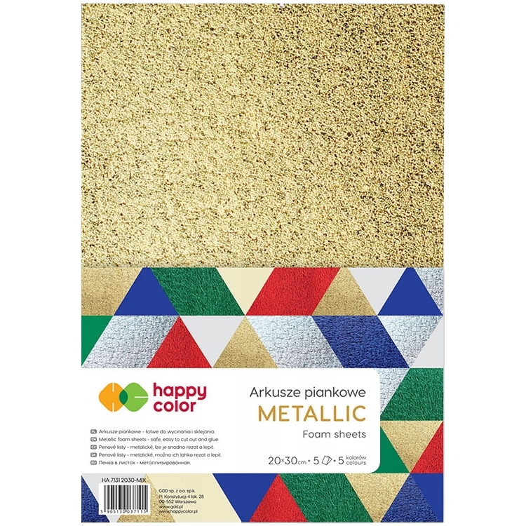 Arkusze piankowe A4, zestaw 5 sztuk, 5 kolorów, mix metallic, Happy Color | espryciarze.pl |Złap promocję!
