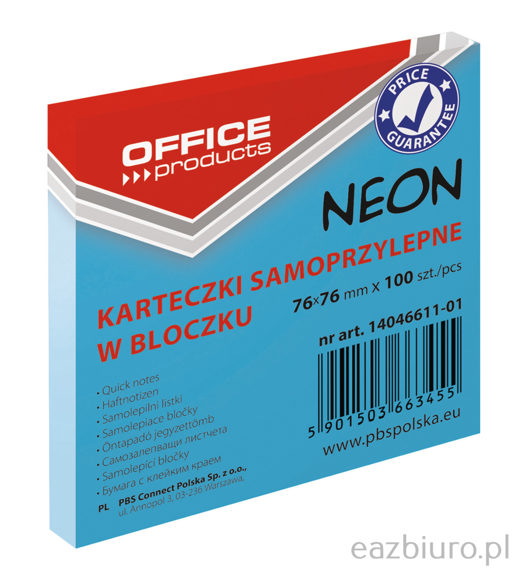 Bloczek samoprzylepny 76 x 76 neon niebieski 100 kartek | espryciarze.pl |Działaj teraz!