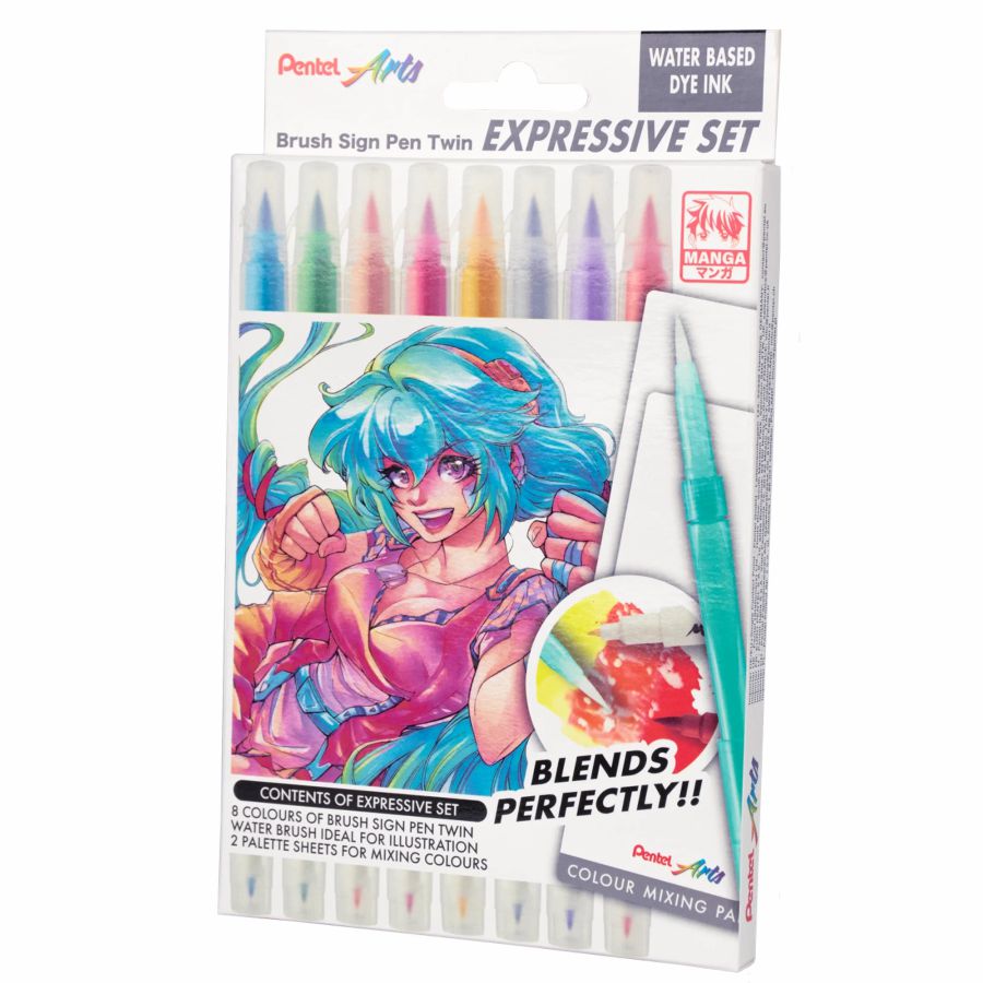 Zestaw pisaków pędzelkowych Pentel Brush Sign Pen Twin Manga Set 8 kolorów | espryciarze.pl |Weź najlepszą cenę!