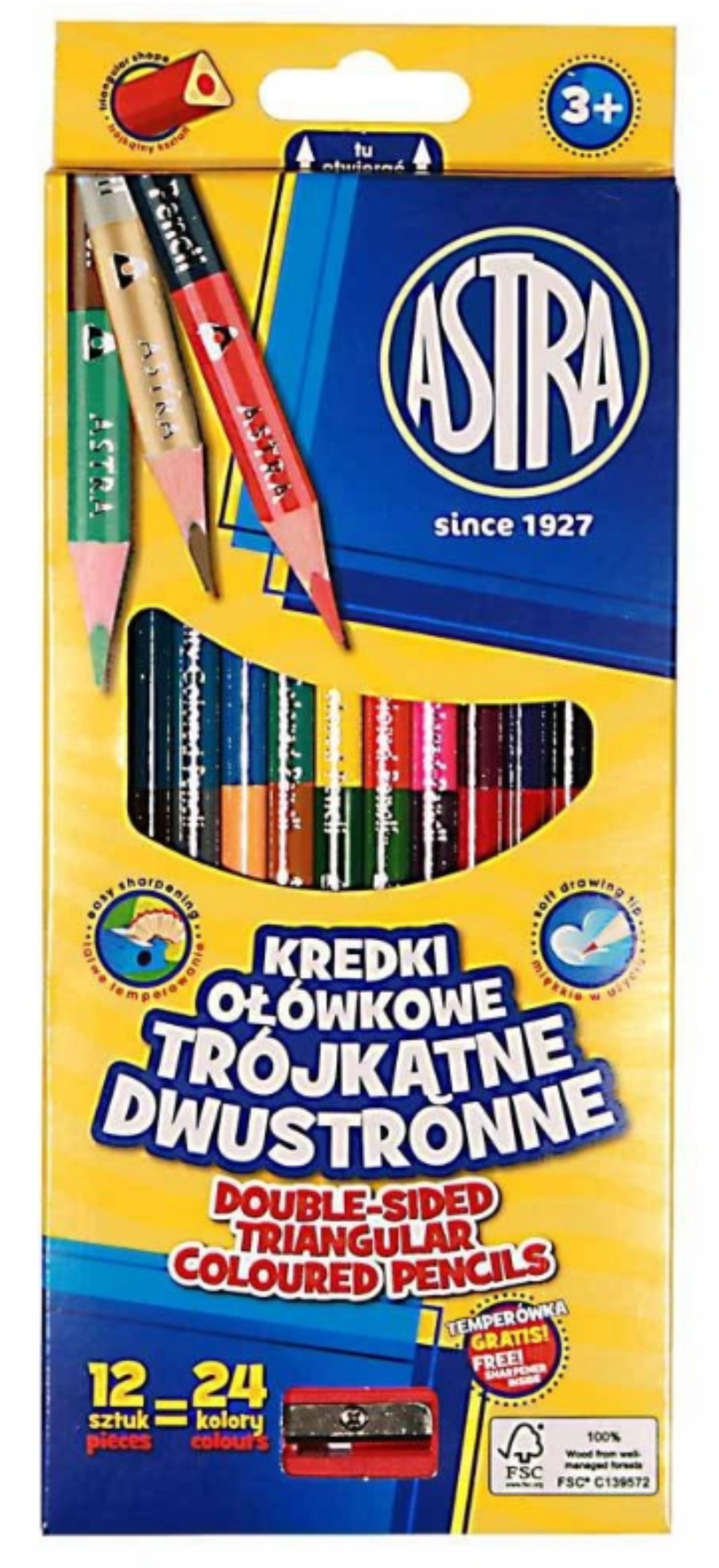 Kredki zestaw 12 sztuk=24 kolory Astra dwustronne | espryciarze.pl |Złap promocję!