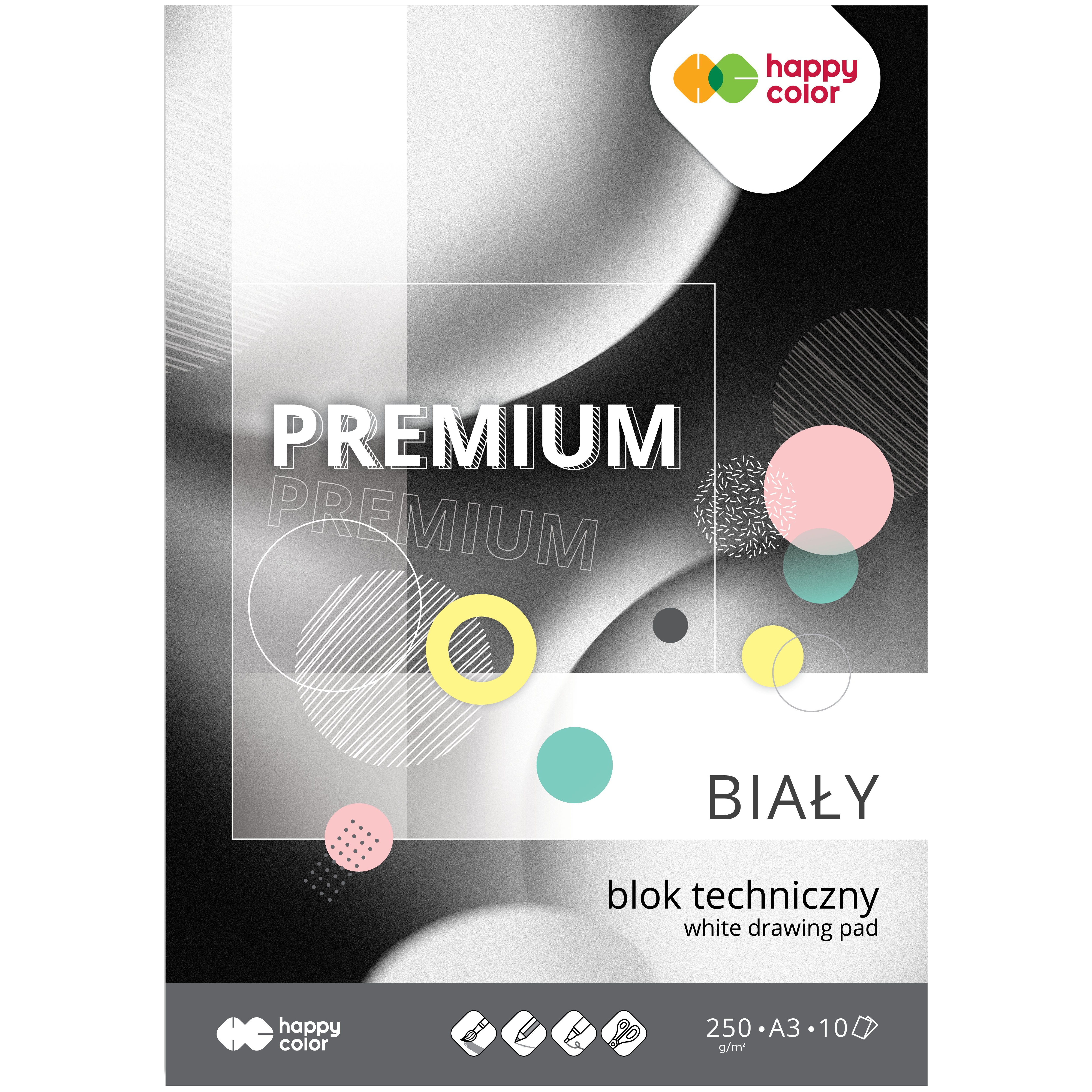 Blok techniczny premium biały A3, 250 g/m2, zestaw 10 arkuszy, Happy Color | espryciarze.pl |Kup taniej!