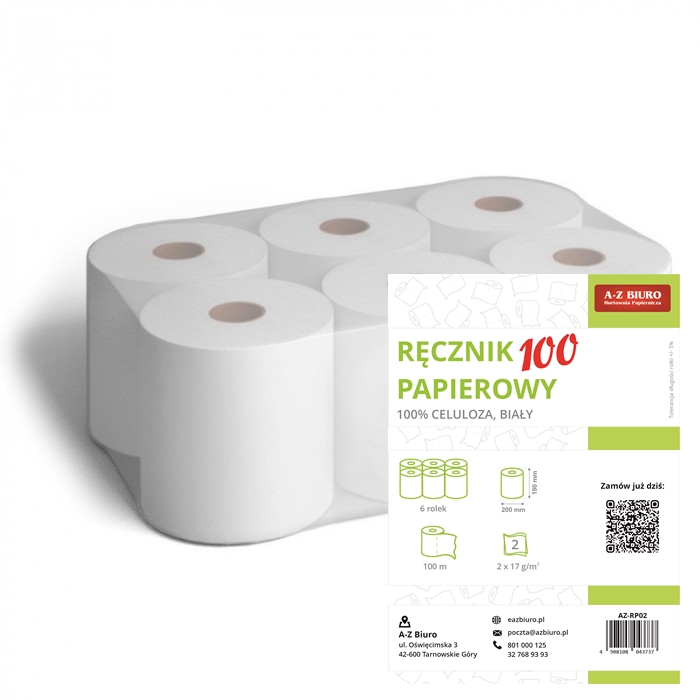 Ręcznik w roli duży dwuwarstwowy Premium 100 m zestaw 6 sztuk biały A-Z Biuro AZ-RP02 | espryciarze.pl |Kup taniej!